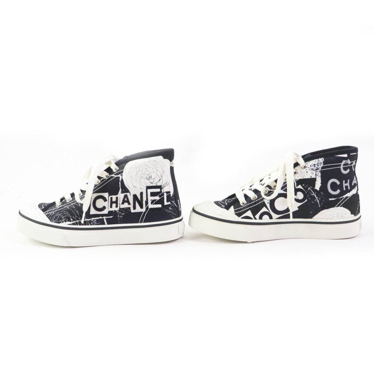 CHANEL High cut sneakers 20P G35960 Main: Canvas, Main: Rubber White black Graffiti Mid Cut Women 35 Used