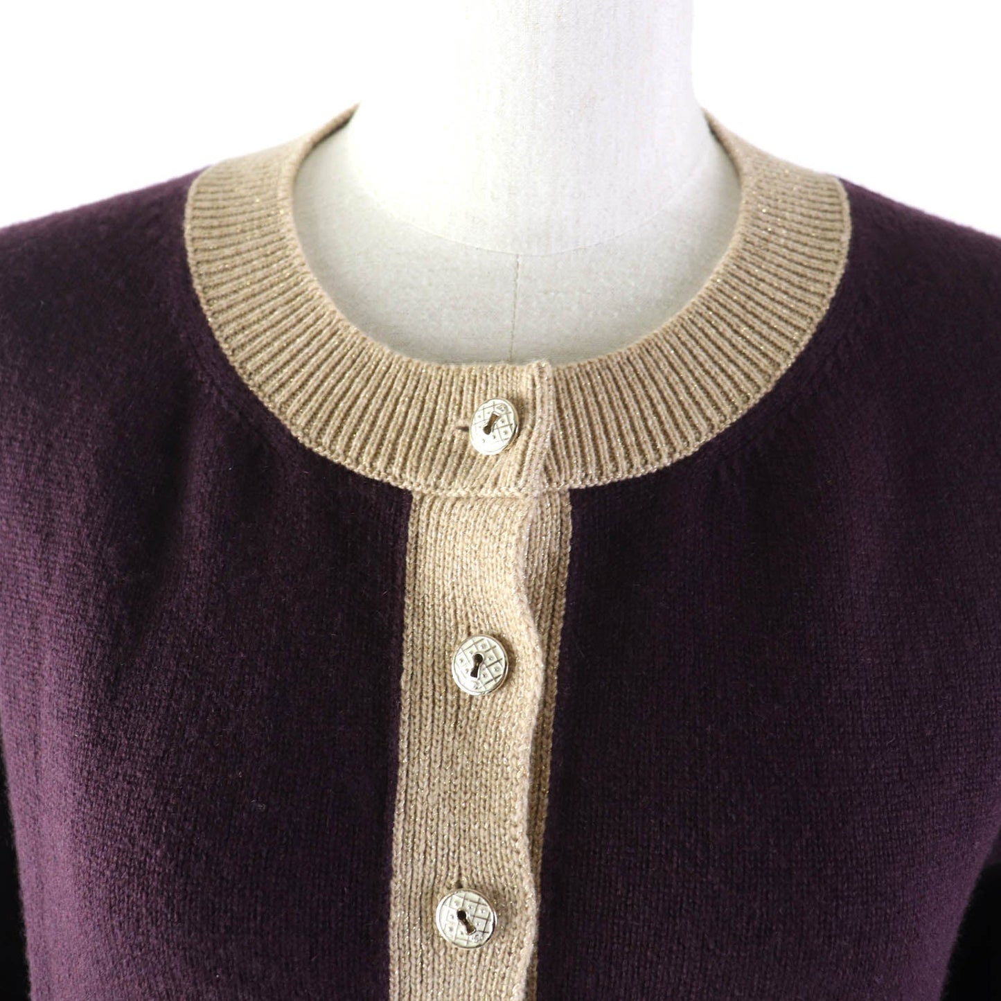 CHANEL cardigan 17A P57065 cashmere PLUM/GOLDEN BEIGE 38
