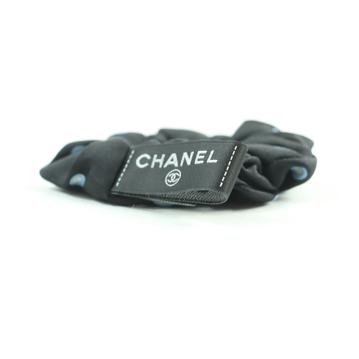 CHANEL hair accessory silk Black light blue