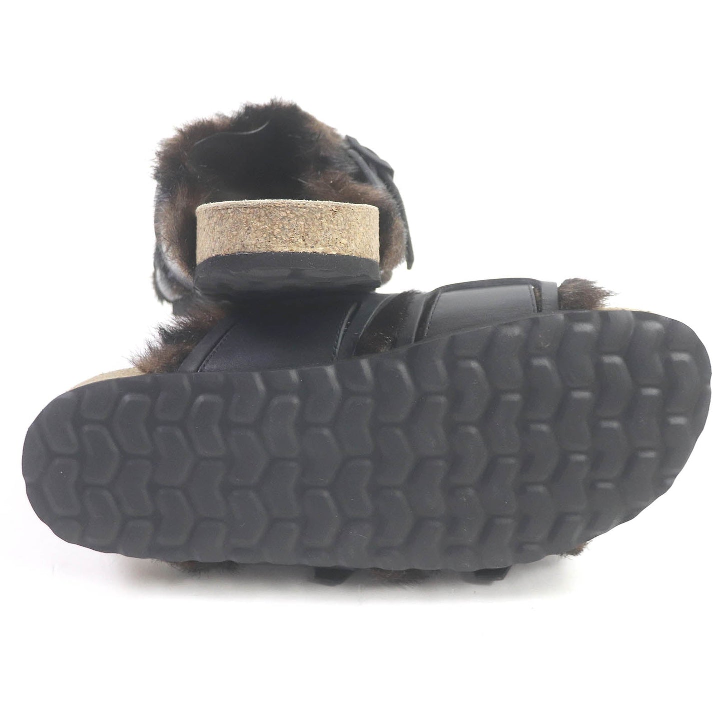 Burberry Faux Fur Belted Slide Sandals Leather