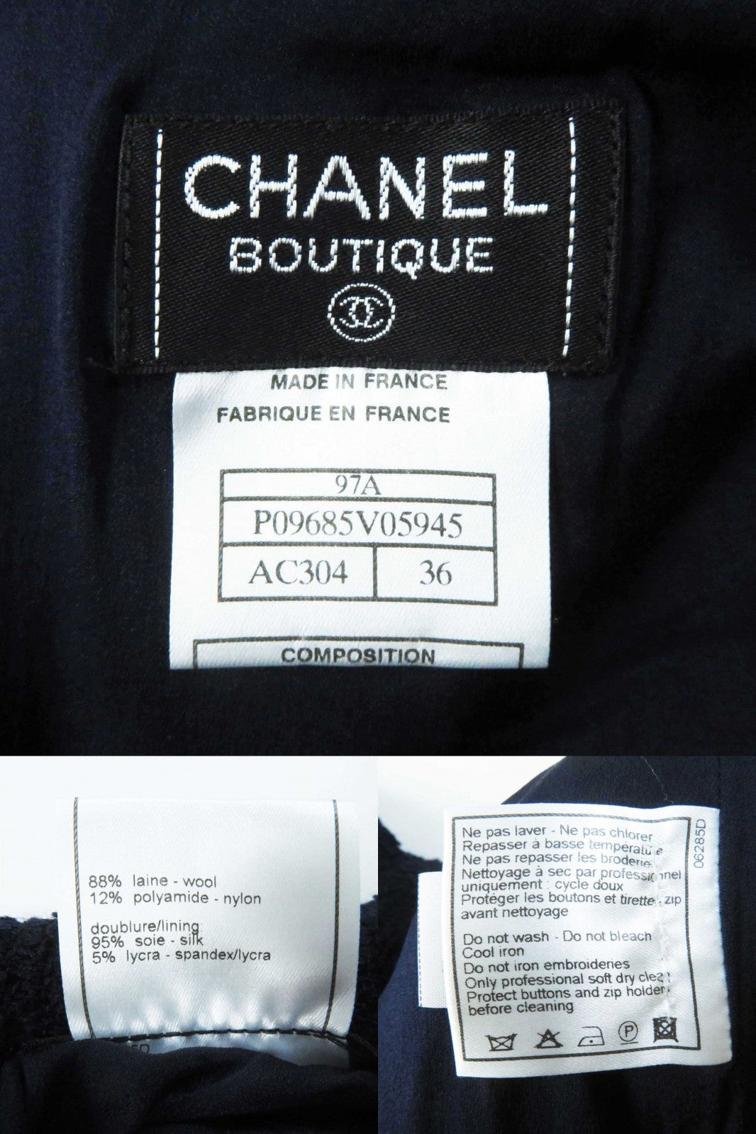 CHANEL setup 97A P09685 wool Navy 36