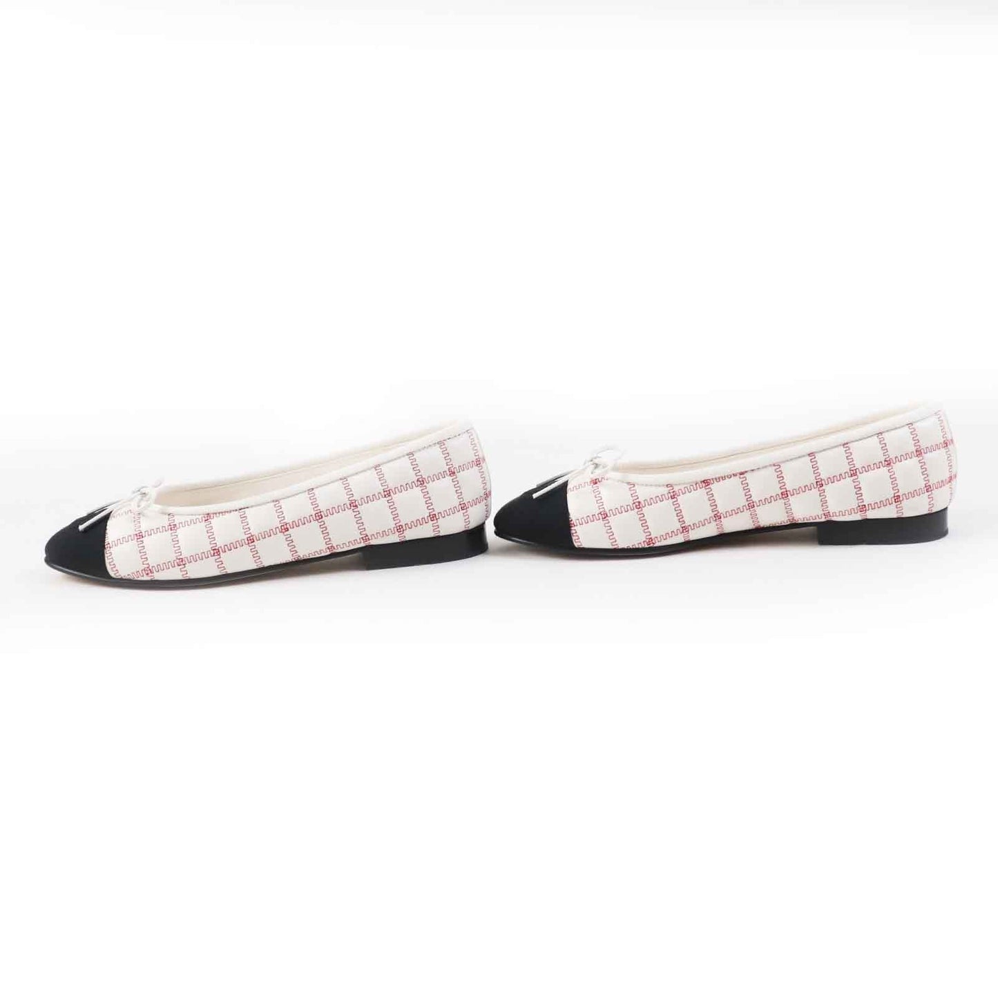 CHANEL Ballet shoes 24P G45591 lambskin Black white red ballerina 36