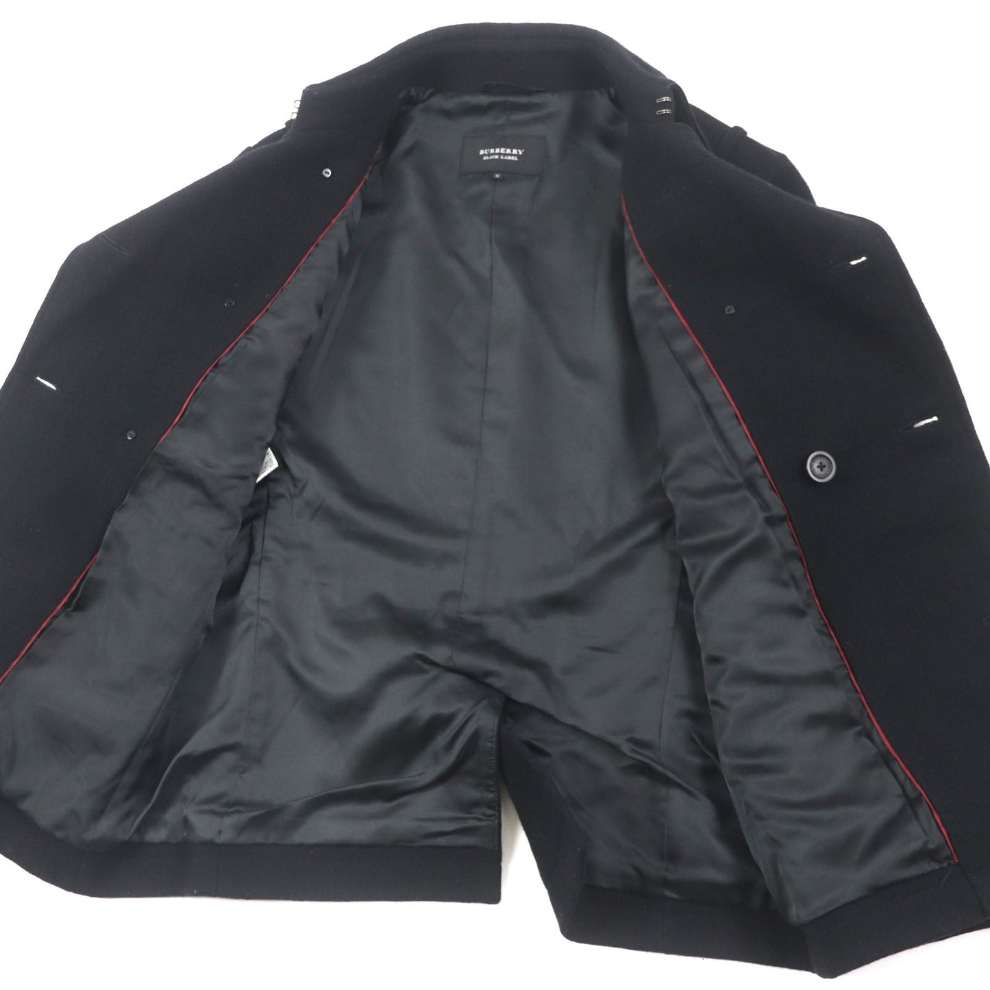 Burberry Wool Nylon Double Breasted Pea Coat Black M