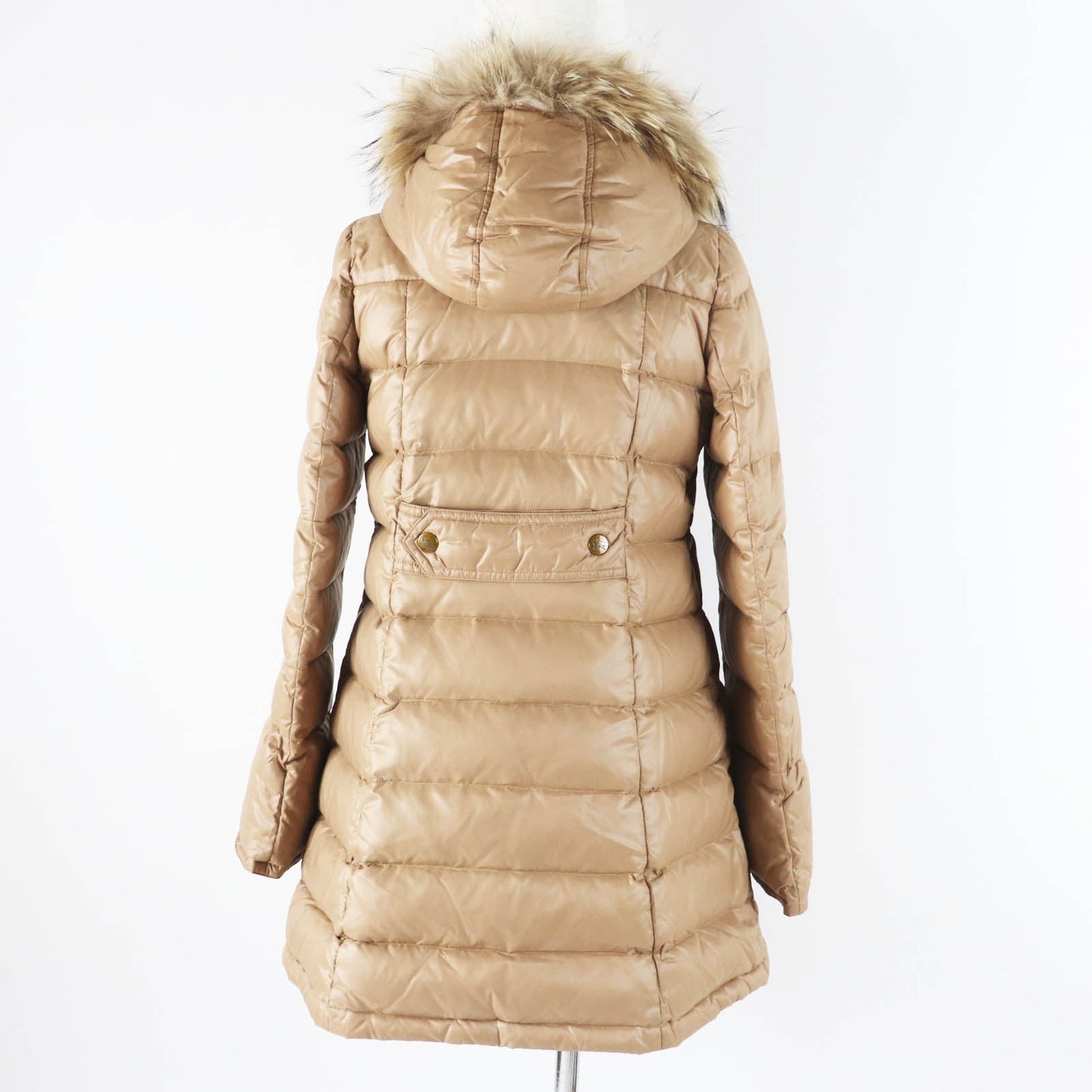 Burberry Nylon Fur Hood Down Coat Brown Women