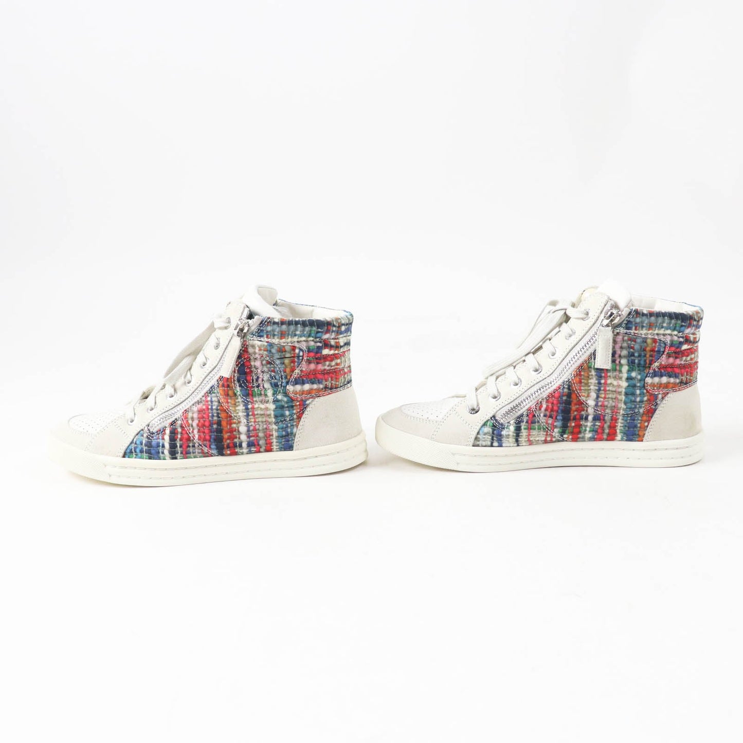 Chanel G29918 F Pearl COCO Mark Check Pattern Print Suede leather High cut sneakers