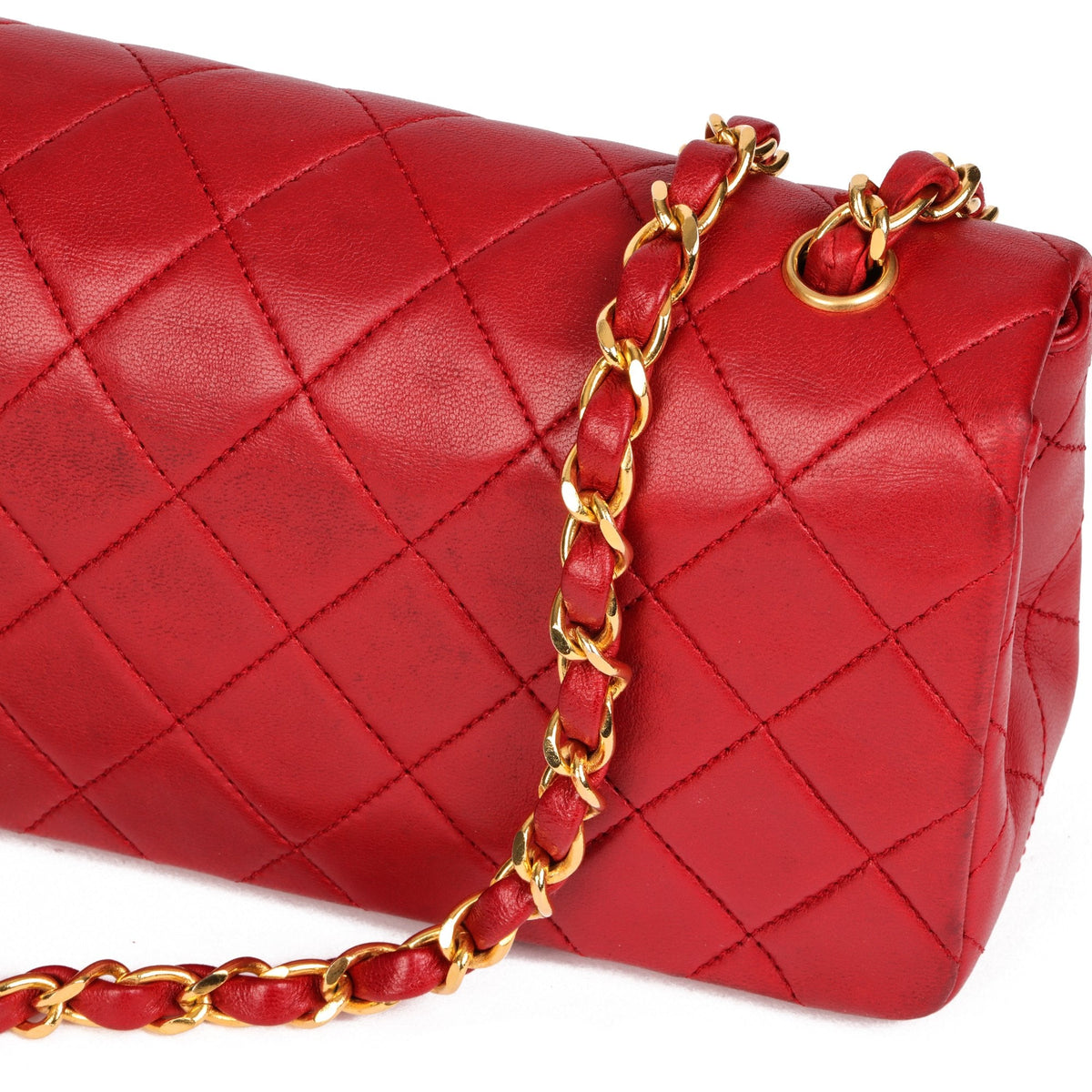 Chanel Red Quilted Lambskin Vintage Mini Full Flap Bag