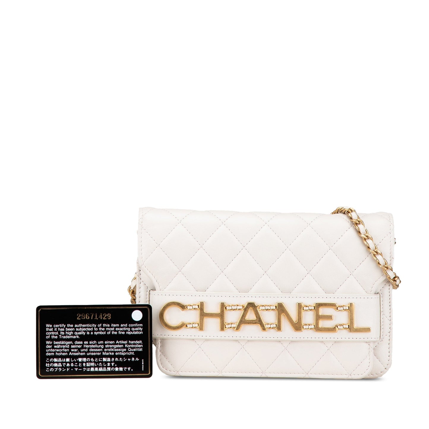White Chanel Calfskin Enchained Flap Wallet on Chain Crossbody Bag