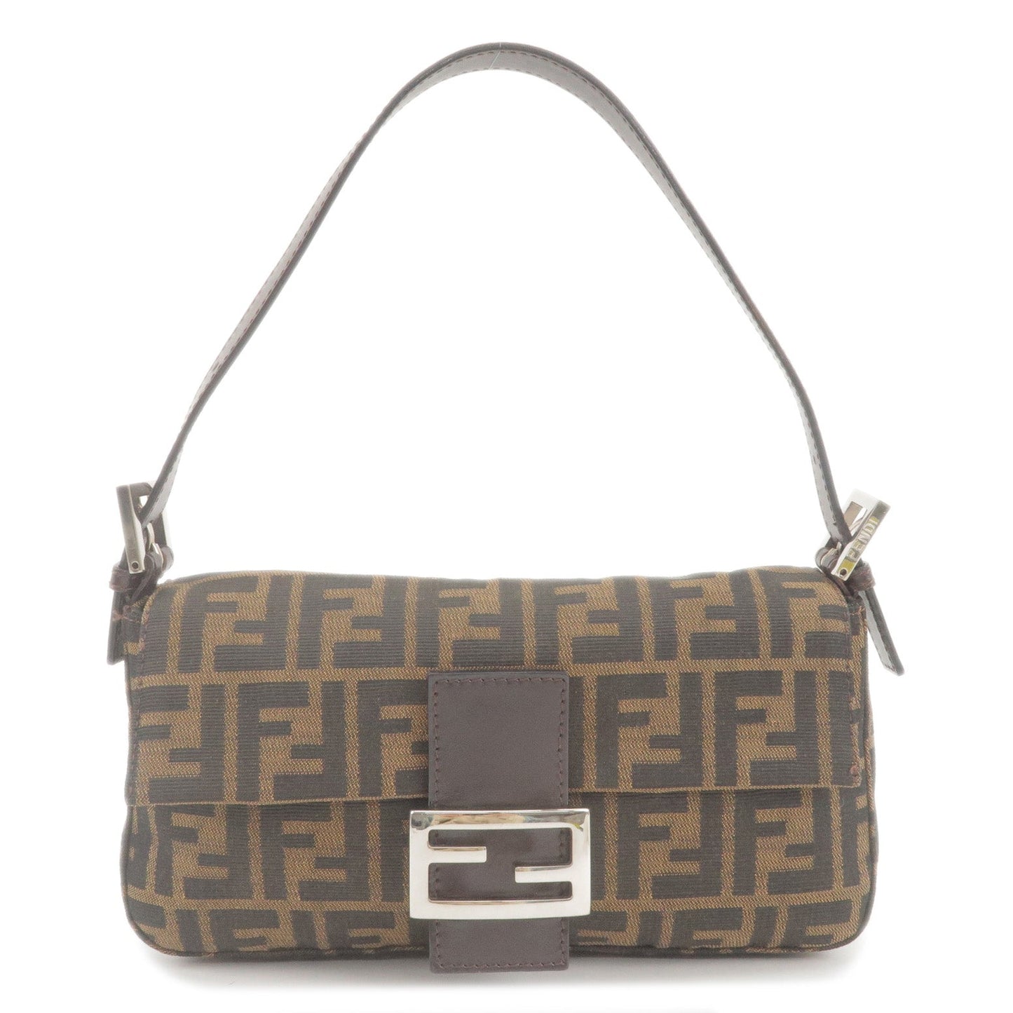 FENDI Zucca Mamma Baguette Canvas Leather Shoulder Bag Brown 26424