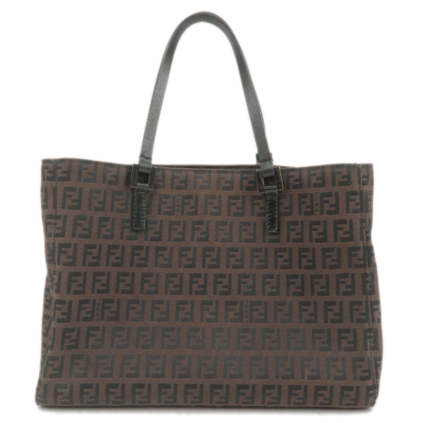 FENDI Zucchino Canvas Leather Hand Bag Mini Bag Brown 8BH018