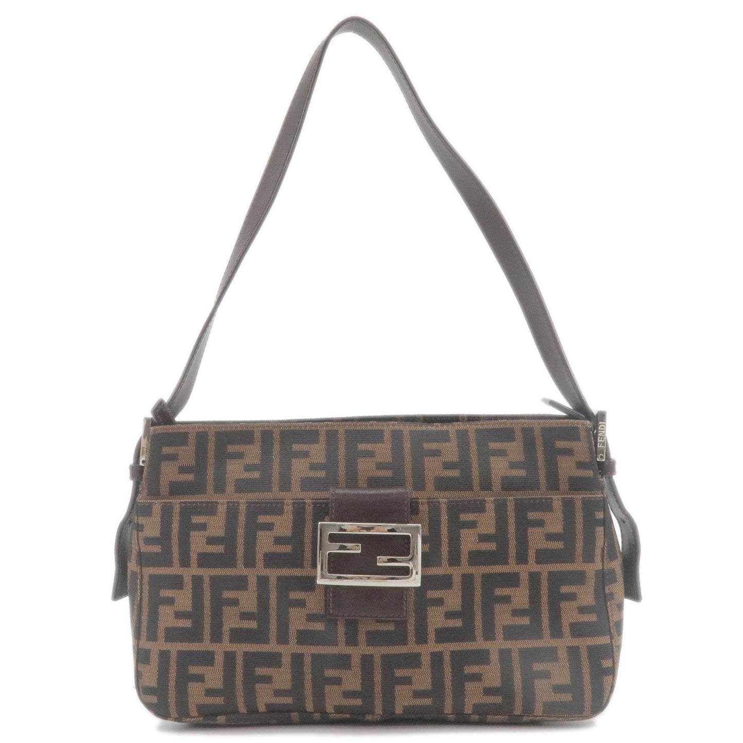 FENDI Zucca Print Canvas Leather Shoulder Bag Brown Black 26566