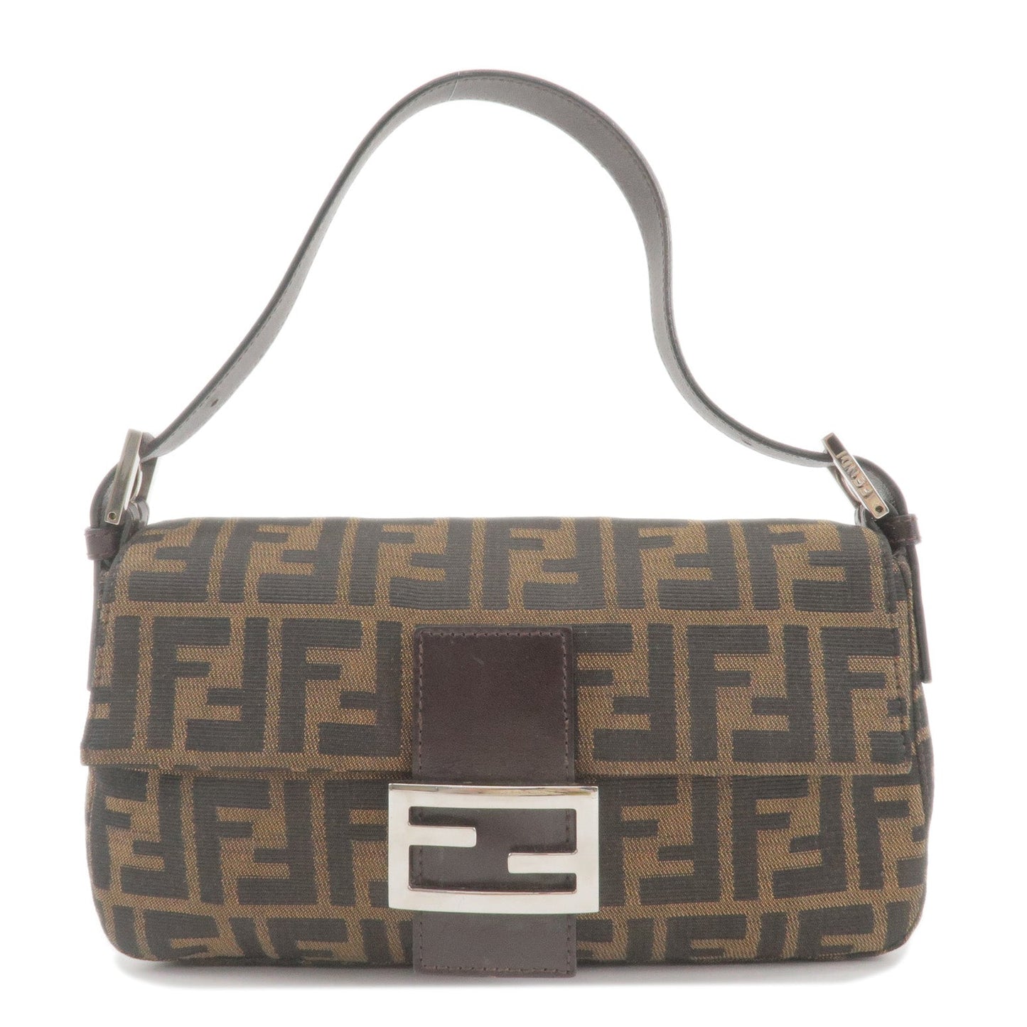 FENDI Zucca Mamma Baguette Canvas Leather Shoulder Bag Brown 26424