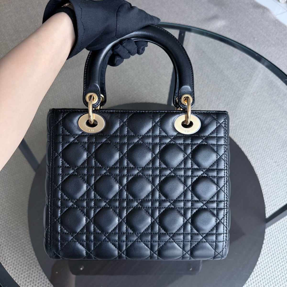 Dior Lady Medium - Cannage Lambskin Black Gold Hardware NO STRAP