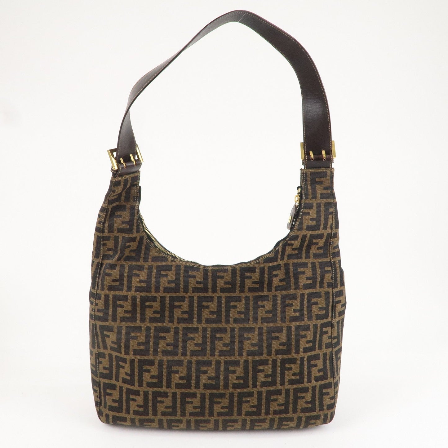 FENDI Zucca Canvas Leather Shoulder Bag Brown Black 26433