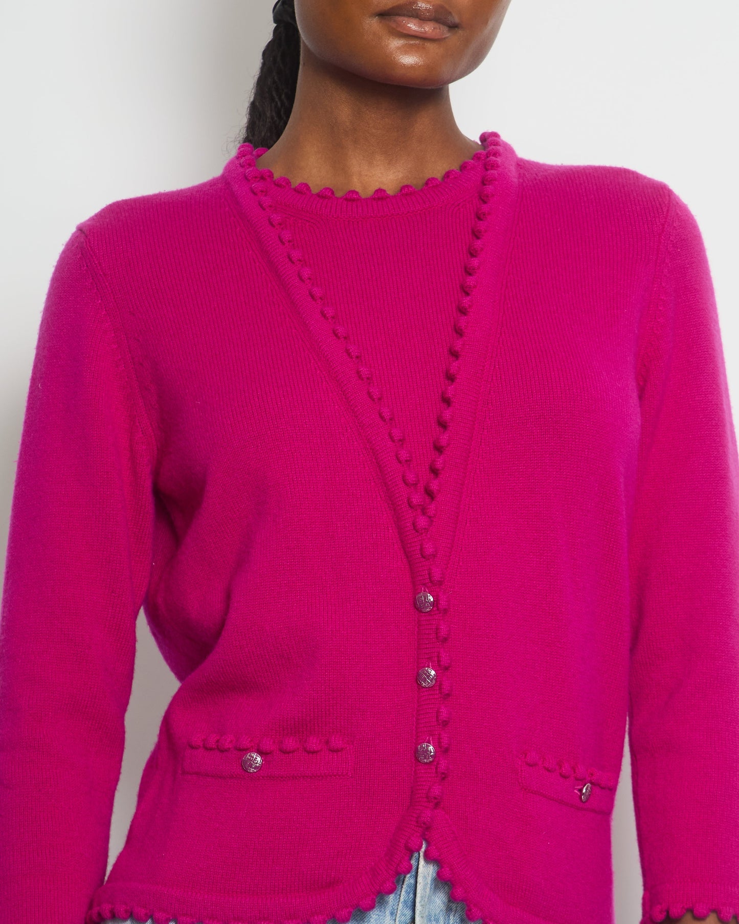 Chanel Fuchsia Long Sleeve igan with Button and Pocket Detail Size FR 40 UK 12)