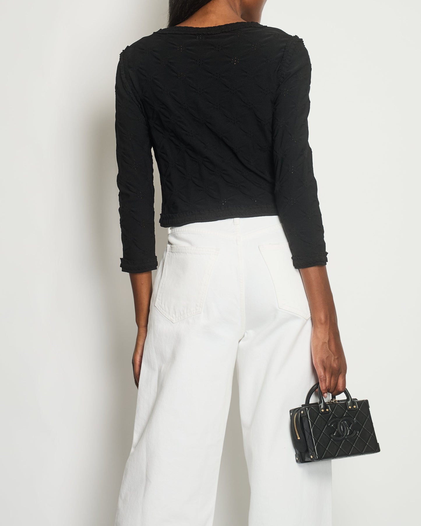 *HOT* Chanel Black Stretch-Jersey igan with Ruthenium CC Buttons Detail Size FR 40 (UK 12)