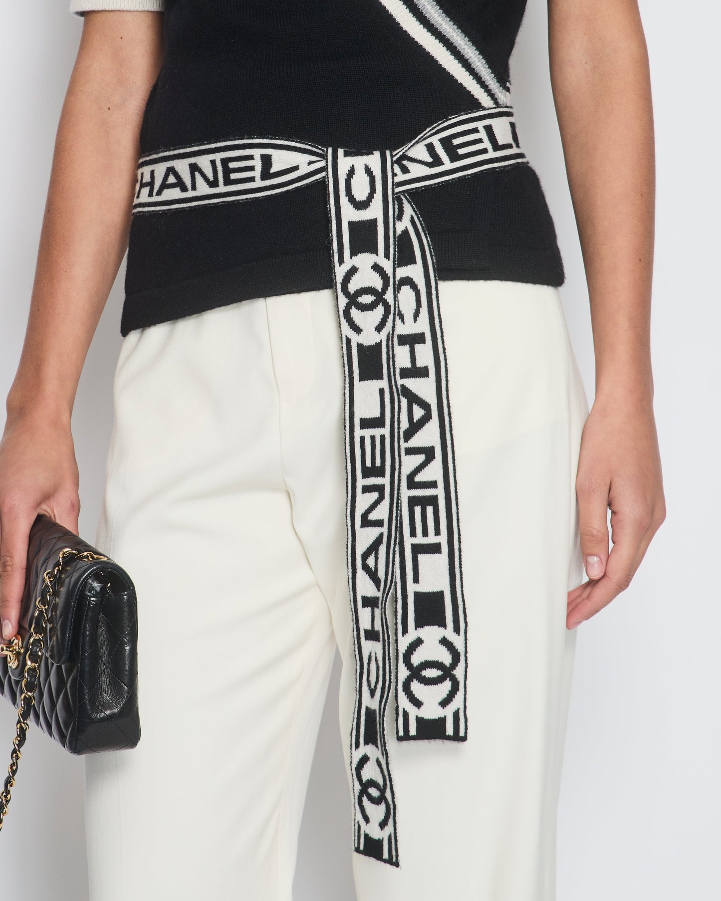 Chanel 2020 Black V-Neck Short Sleeve Wrap igan with Logo Detail Size FR 38 (UK 10)