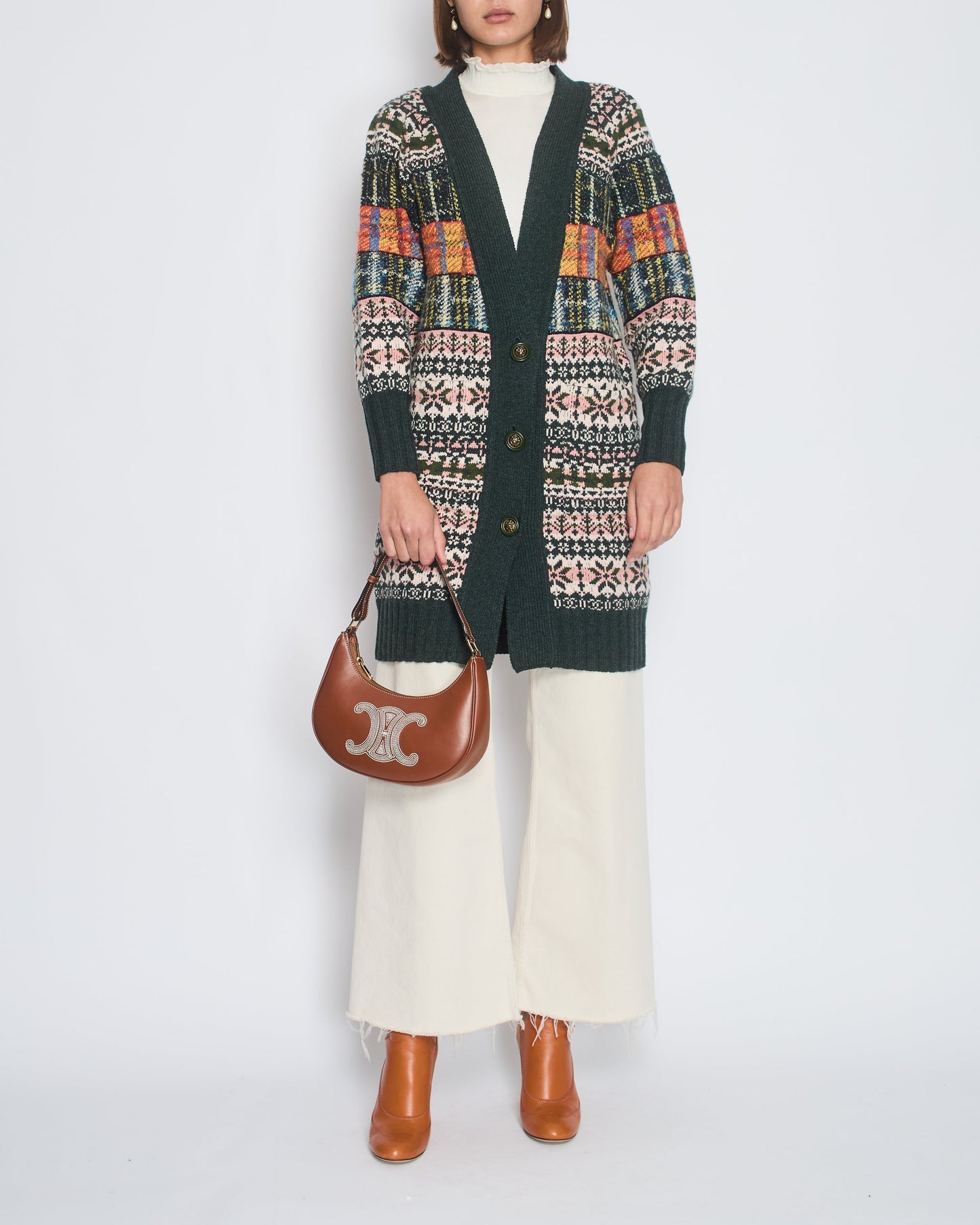 Chanel Green Metiers D'Art Paris-Edinburgh Long-Line Cardigan with Lion Button Detail Size FR 34 (UK 6)