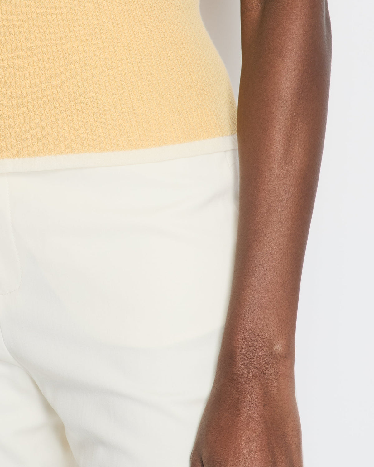 Chanel Pastel Yellow Fine Knit Vest Top with Cream Trim, Bow and Crystal CC Detail FR 38 (UK 10)