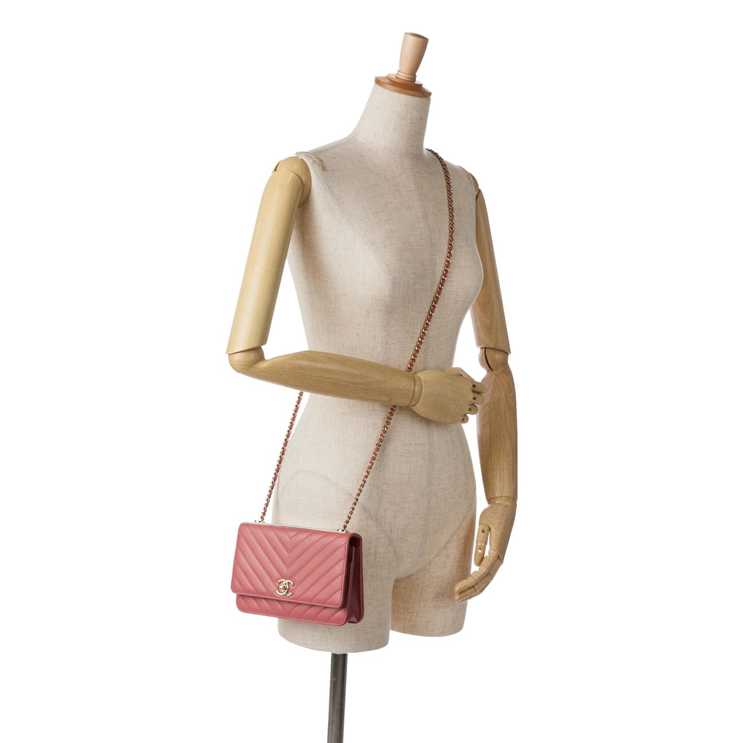 Pink Chanel Chevron Quilted Lambskin Trendy CC Wallet on Chain Crossbody Bag