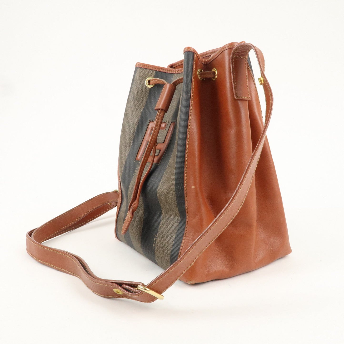 FENDI Pequin PVC Leather Shoulder Bag Black Brown Khaki