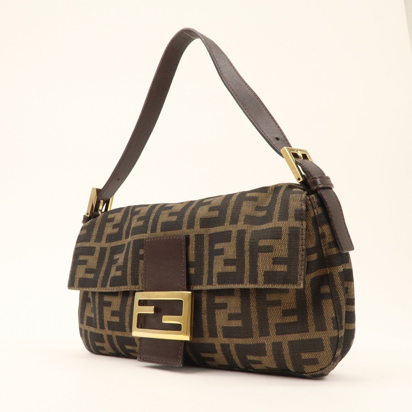 FENDI Zucca Mamma Baguette Canvas Leather Hand Bag 26424
