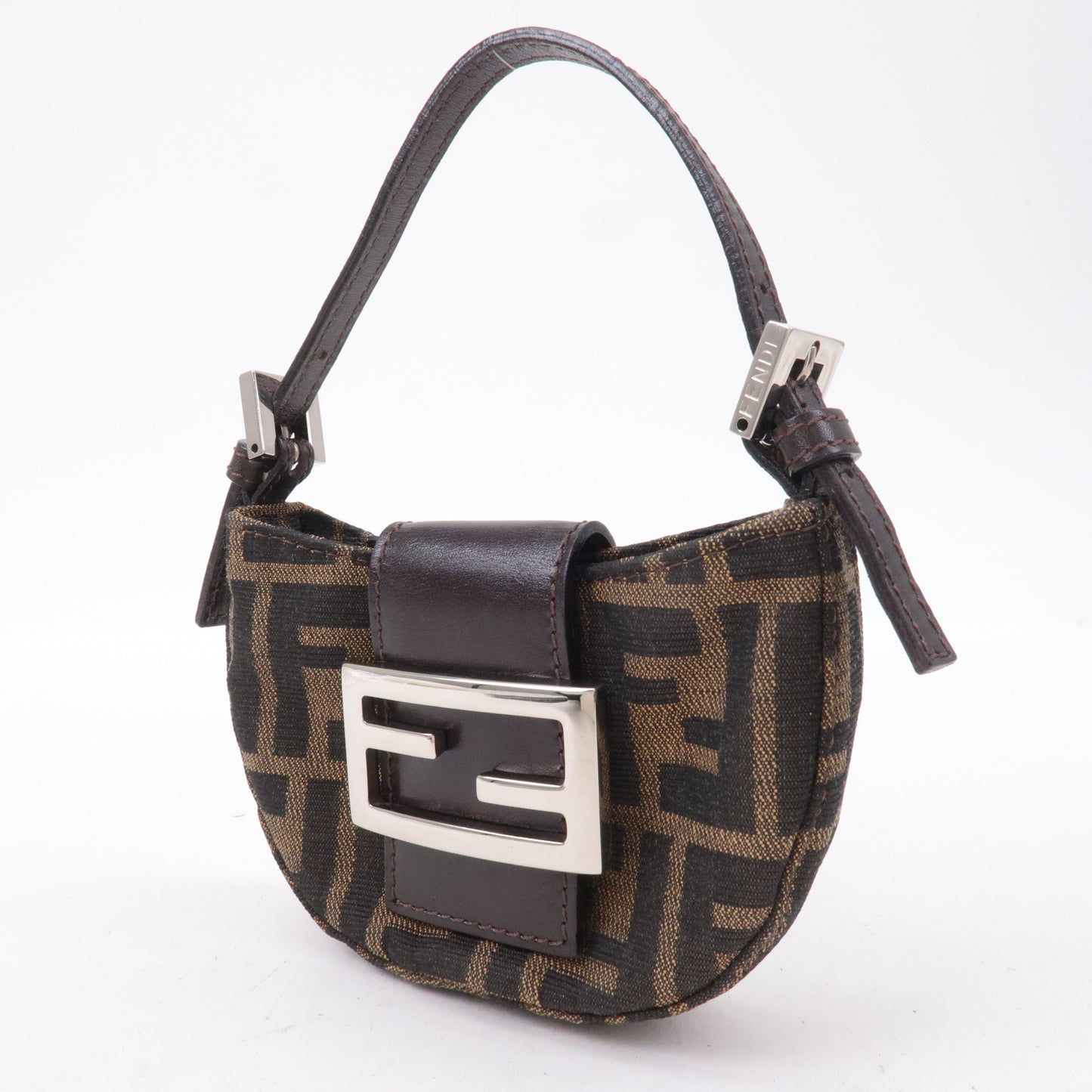 FENDI Zucca Canvas Leather Pouch Mini Bag Brown Black 26673
