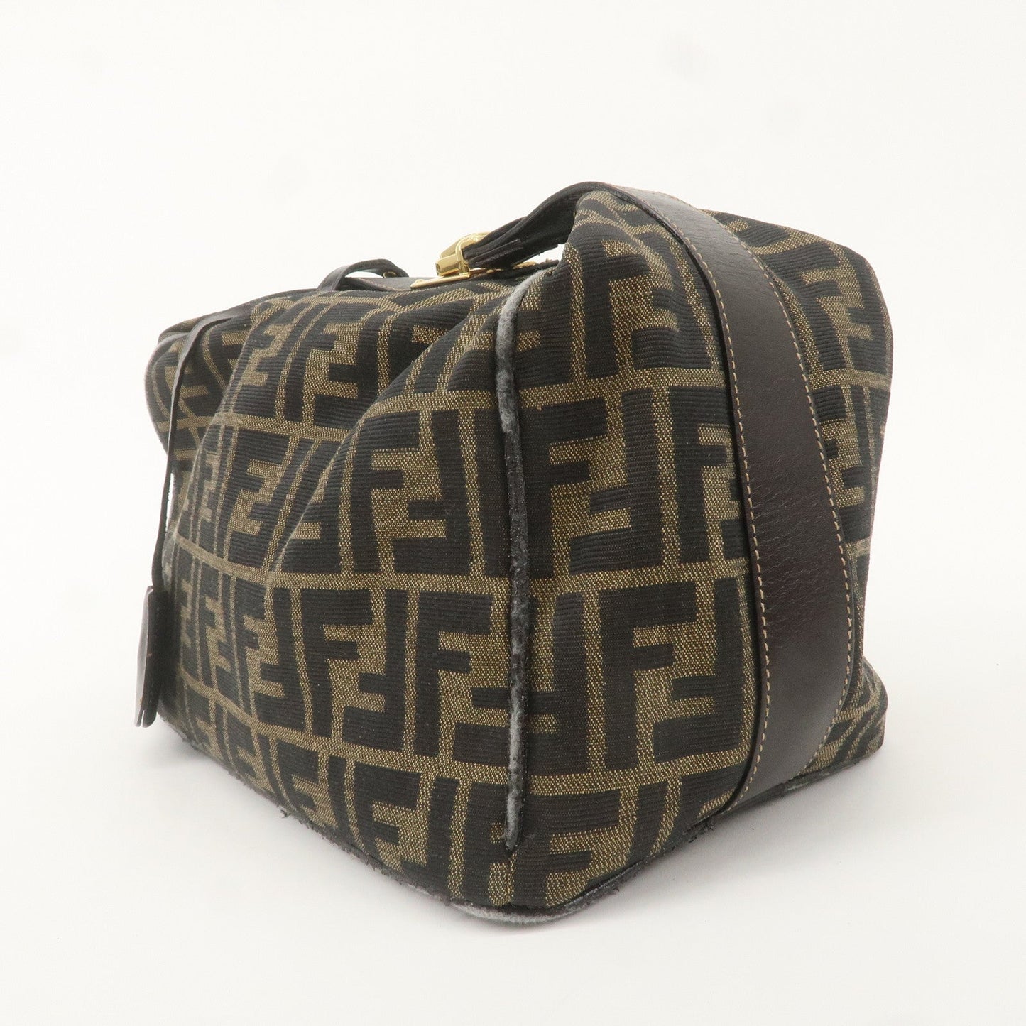 FENDI Zucca Canvas Leather Vanity Bag Khaki Black Brown