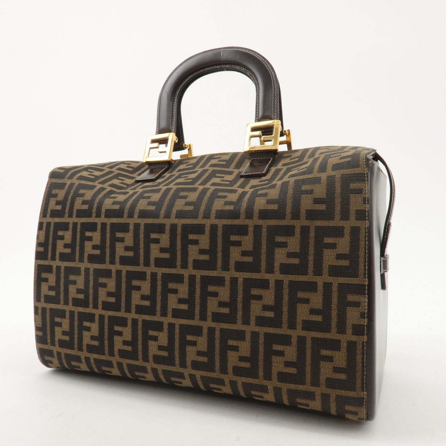 FENDI Zucca Canvas Leather Hand Bag Brown Black