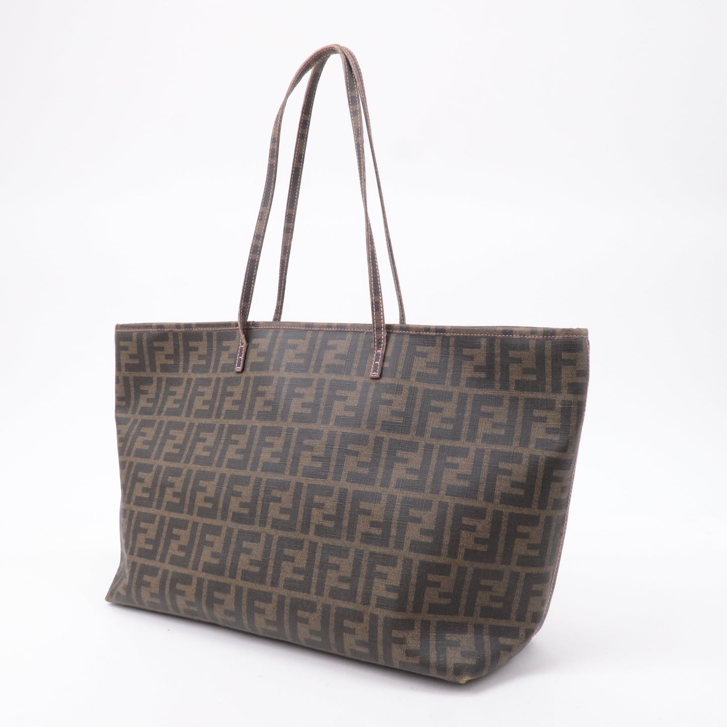 FENDI Zucca Logo Print PVC Leather Tote Bag Brown Black 8BH185