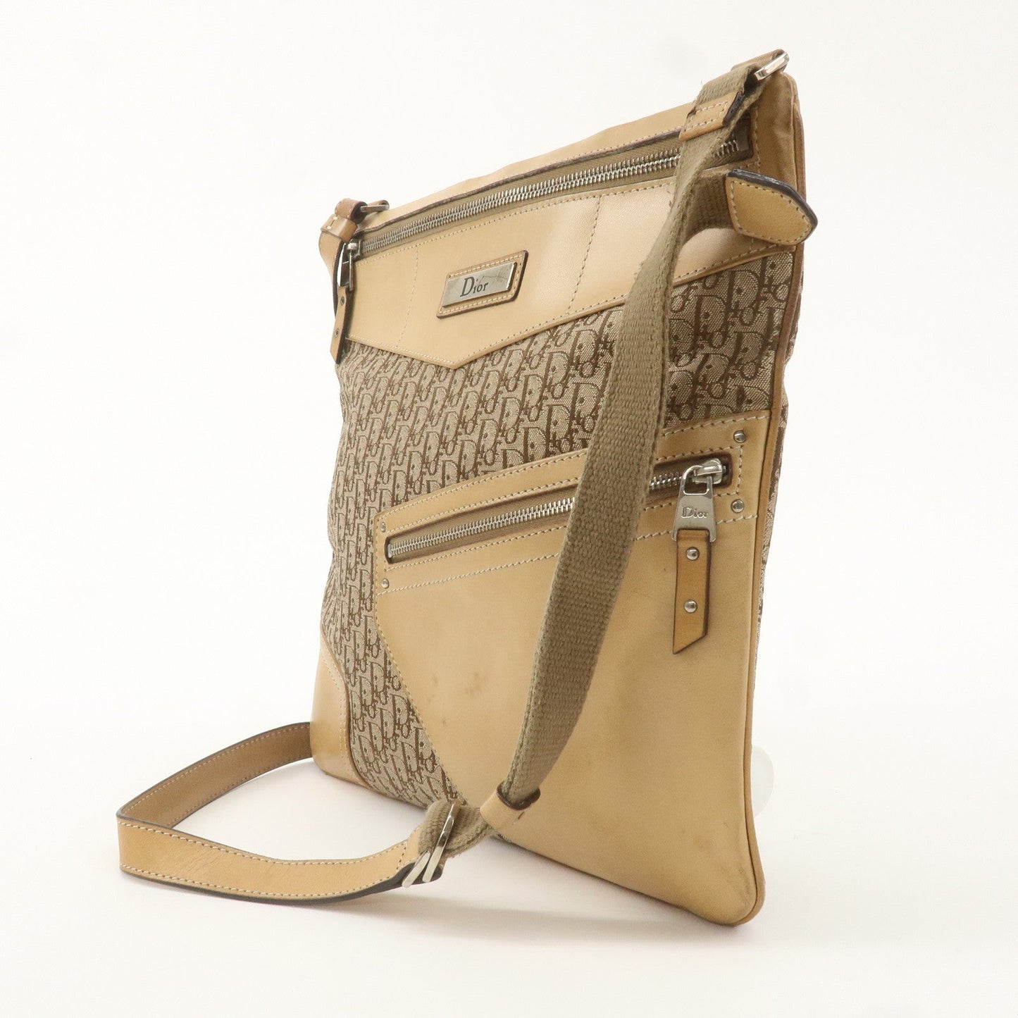 Christian Dior Trotter Canvas Leather Shoulder Bag Beige