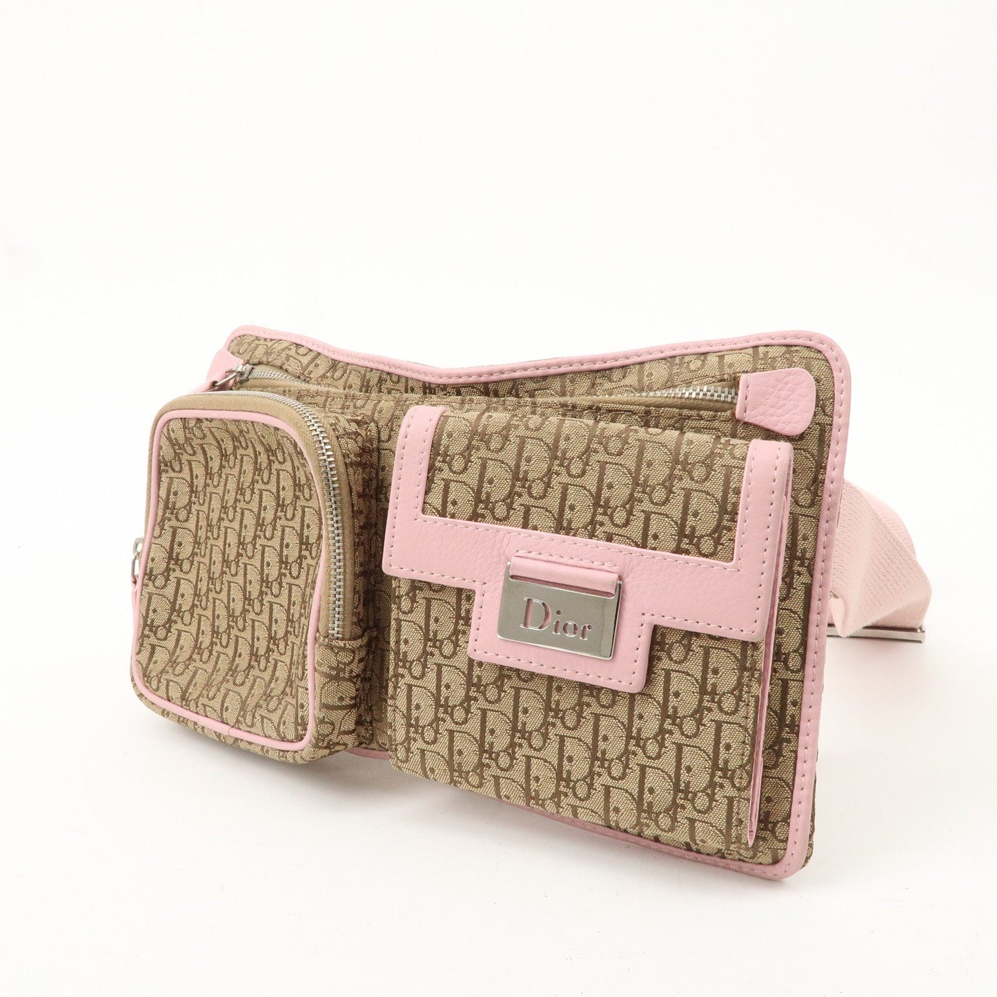 Christian Dior Trotter Canvas Leather Body Wiast Bag Brown Pink