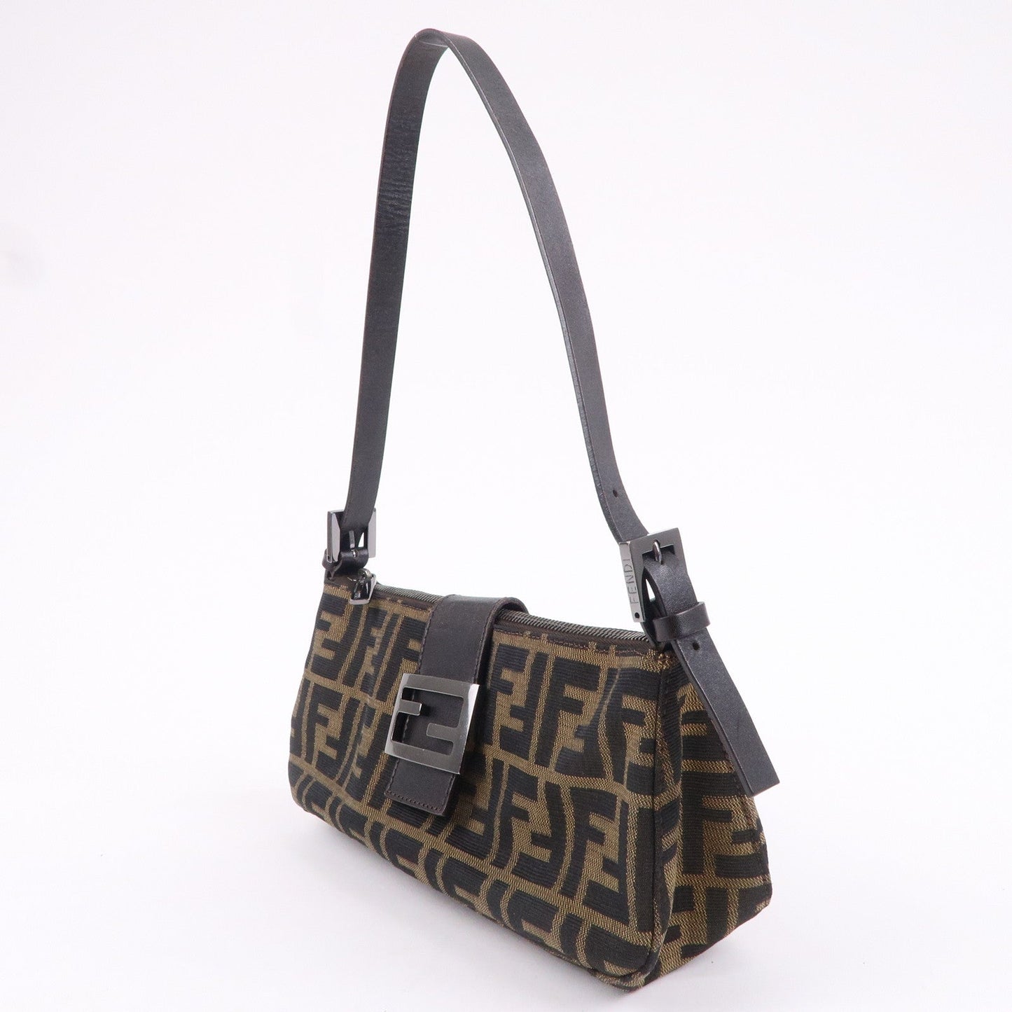 FENDI Zucca Canvas Shoulder Bag Black Brown 8BR034