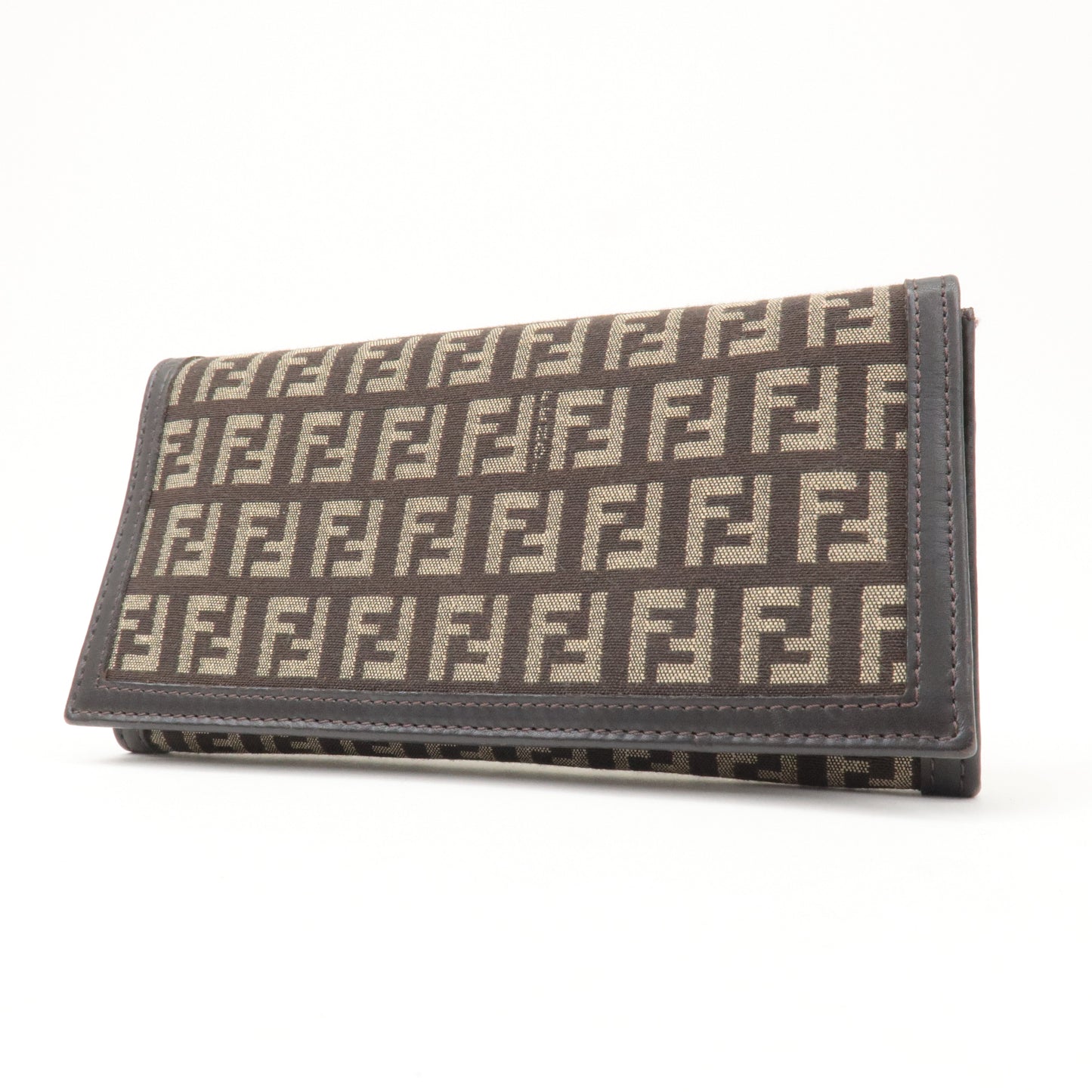 FENDI Zucca Print Canvas Leather Long Wallet Brown 8M0000