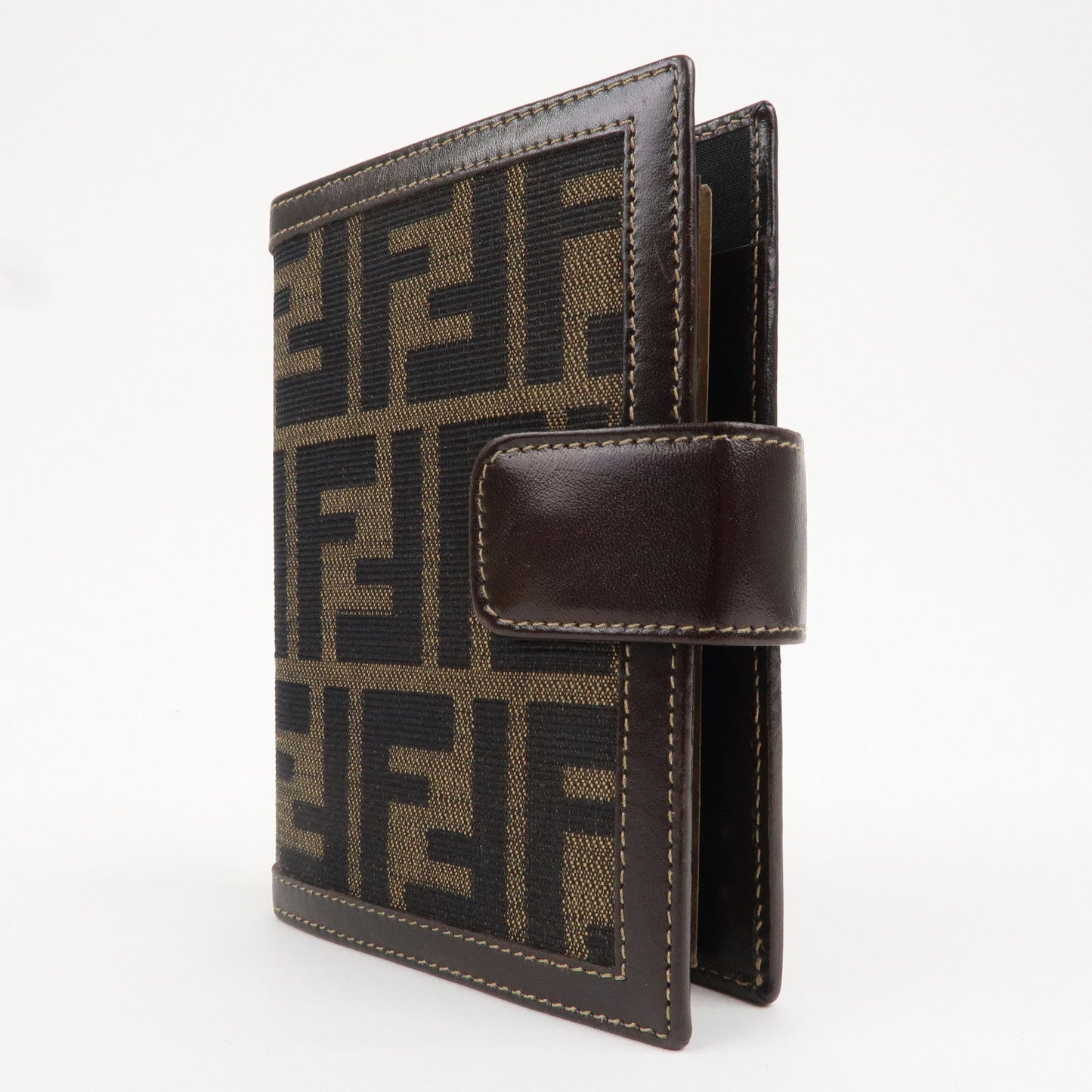 FENDI Zucca Canvas Leather Planner Cover Khaki Black Brown 30153
