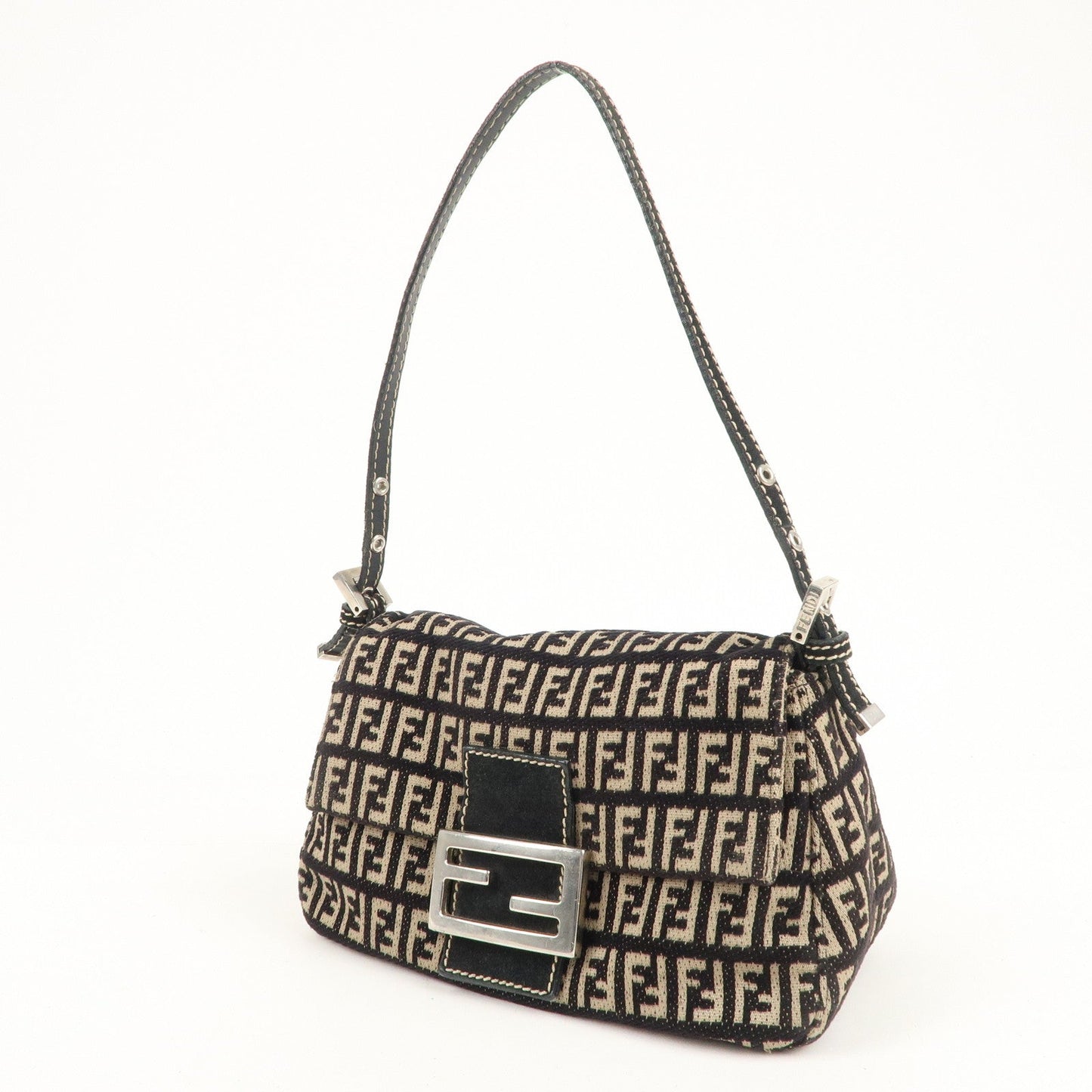 FENDI Mini Mamma Baguette Zucchino Canvas Leather Beige 8BR180