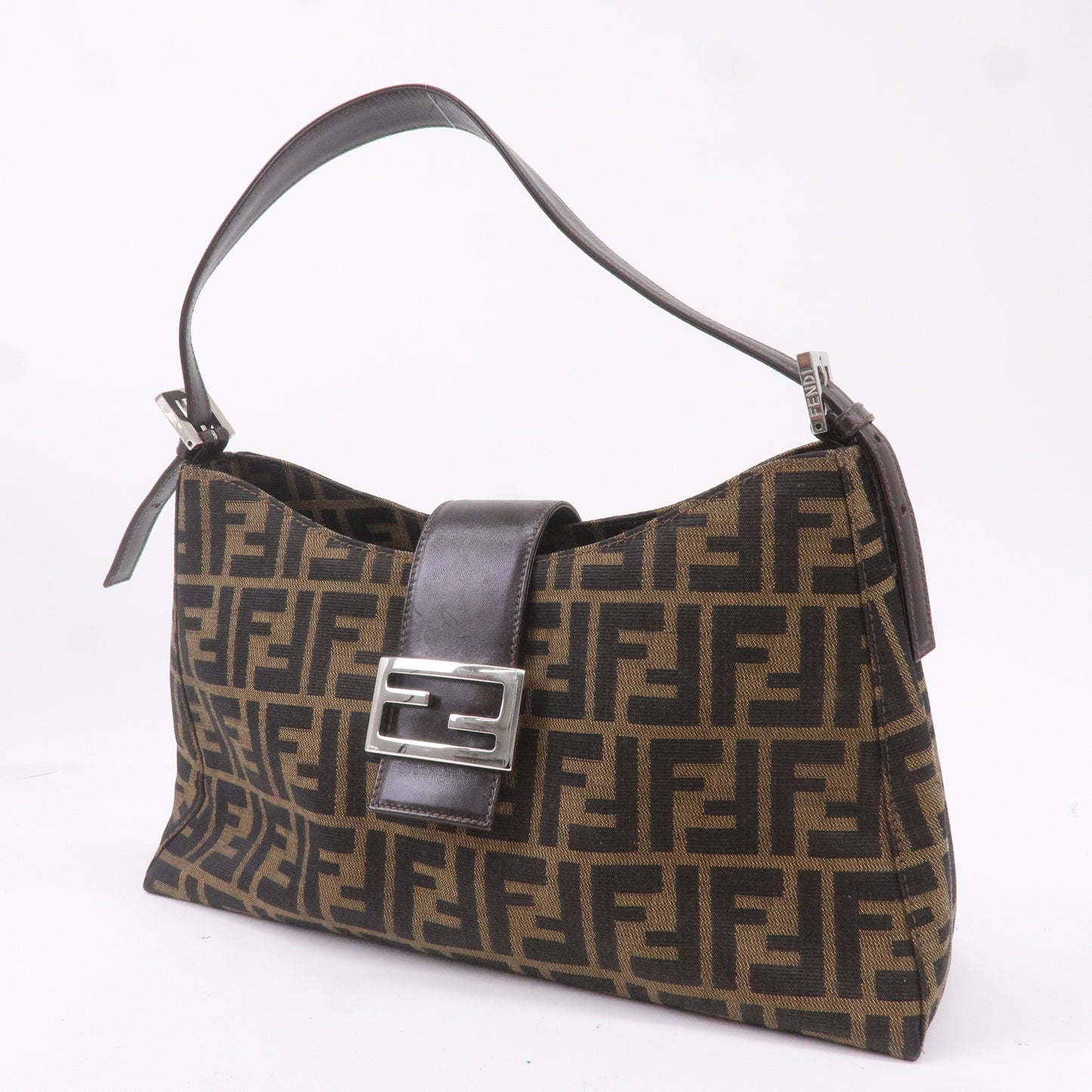 FENDI Zucca Canvas Leather Shoulder Bag Brown Black 16115