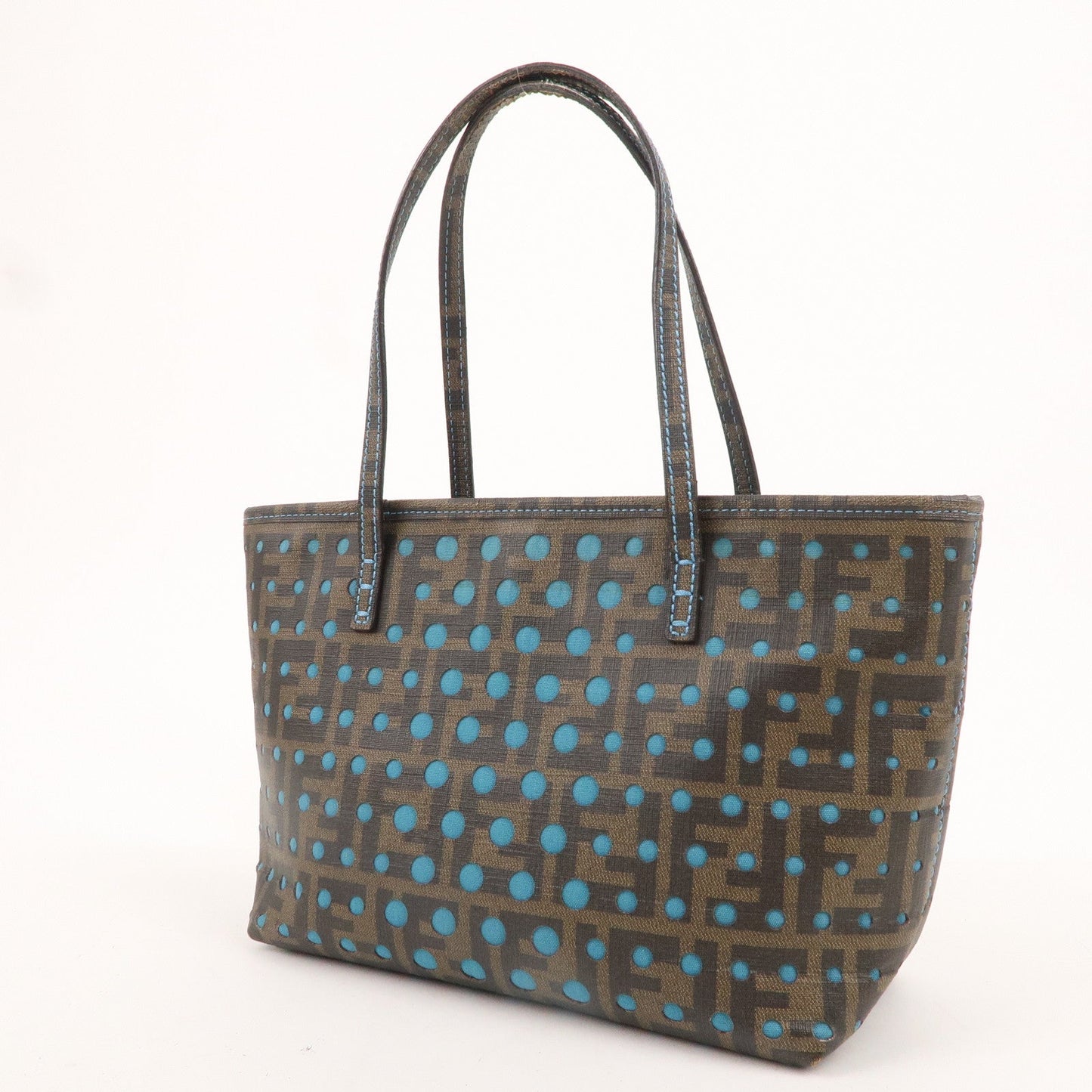 FENDI Zucca Logo Print PVC Tote Bag Khaki Black Blue 8BH223
