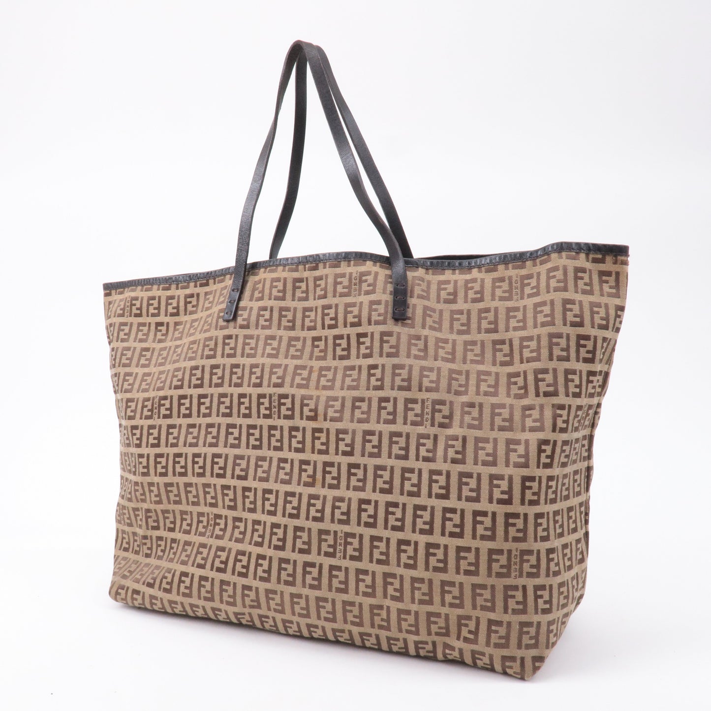 FENDI Zucchino Canvas Leather Tote Bag Beige Brown 8BH005