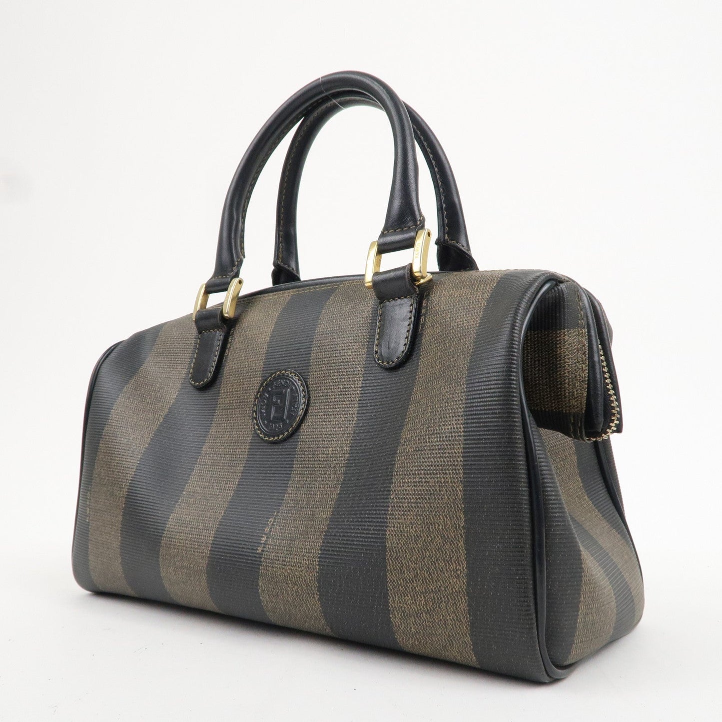 FENDI Pequin PVC Leather Mini Boston Bag Brown Black 259022