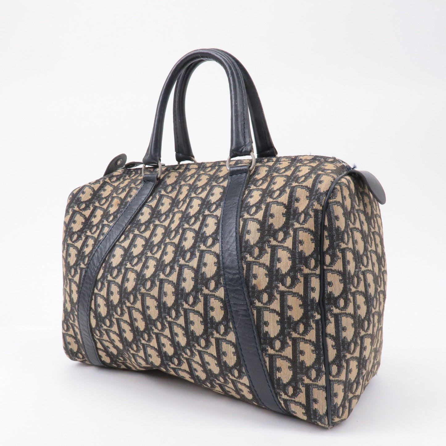 Christian Dior Trotter Canvas Leather Boston Bag Navy