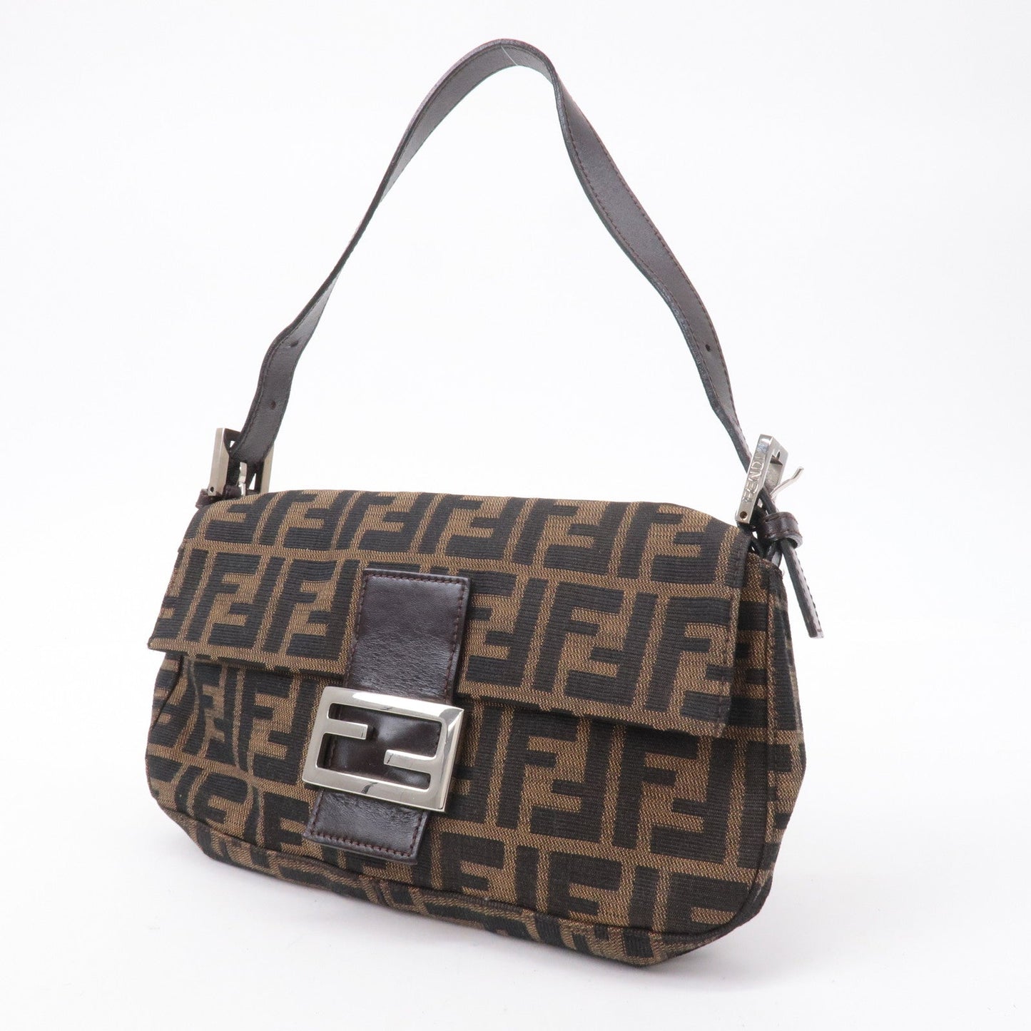 FENDI Zucca Mamma Baguette Canvas Shoulder Bag Brown Black 26424