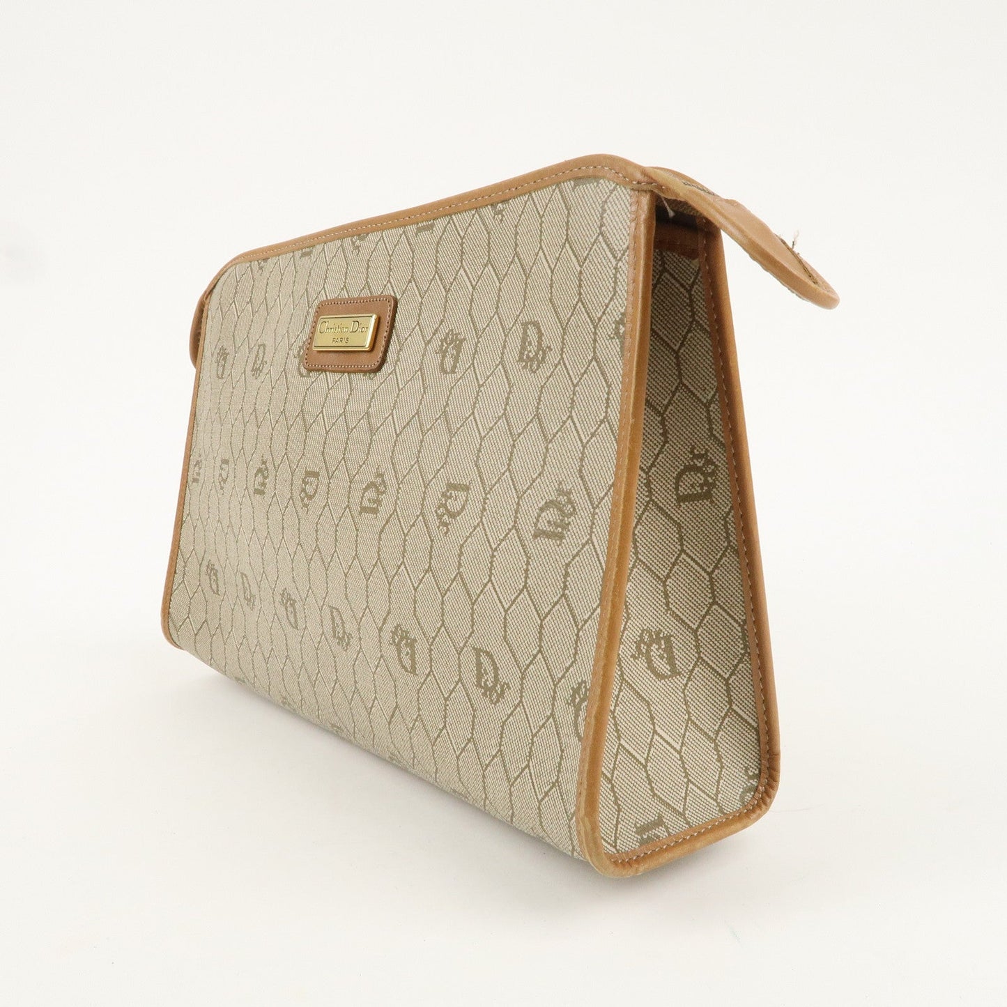 Christian Dior Honeycomb PVC Leather Clutch Bag Khaki Brown