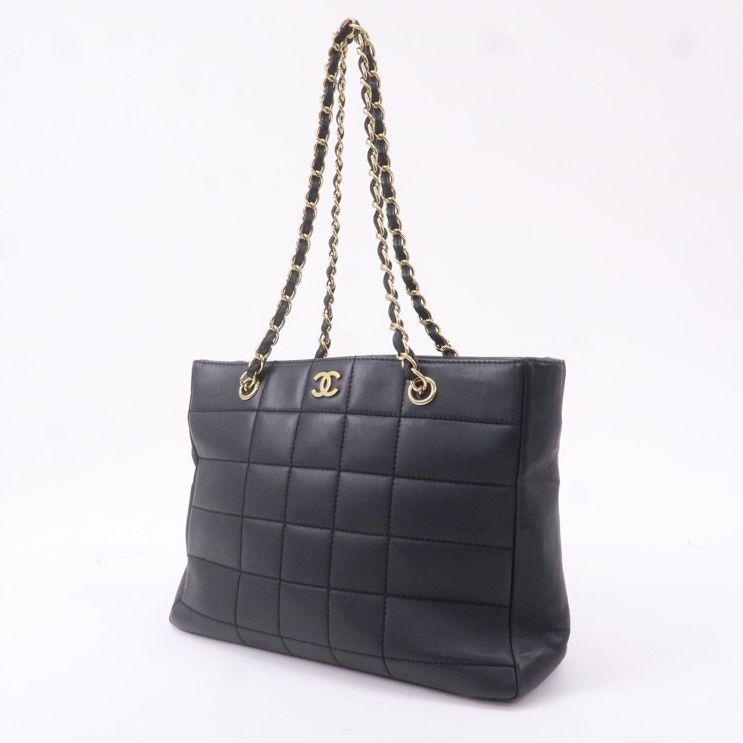 Chanel Chocolate Bar Lamb Skin Chain Tote Bag Black A