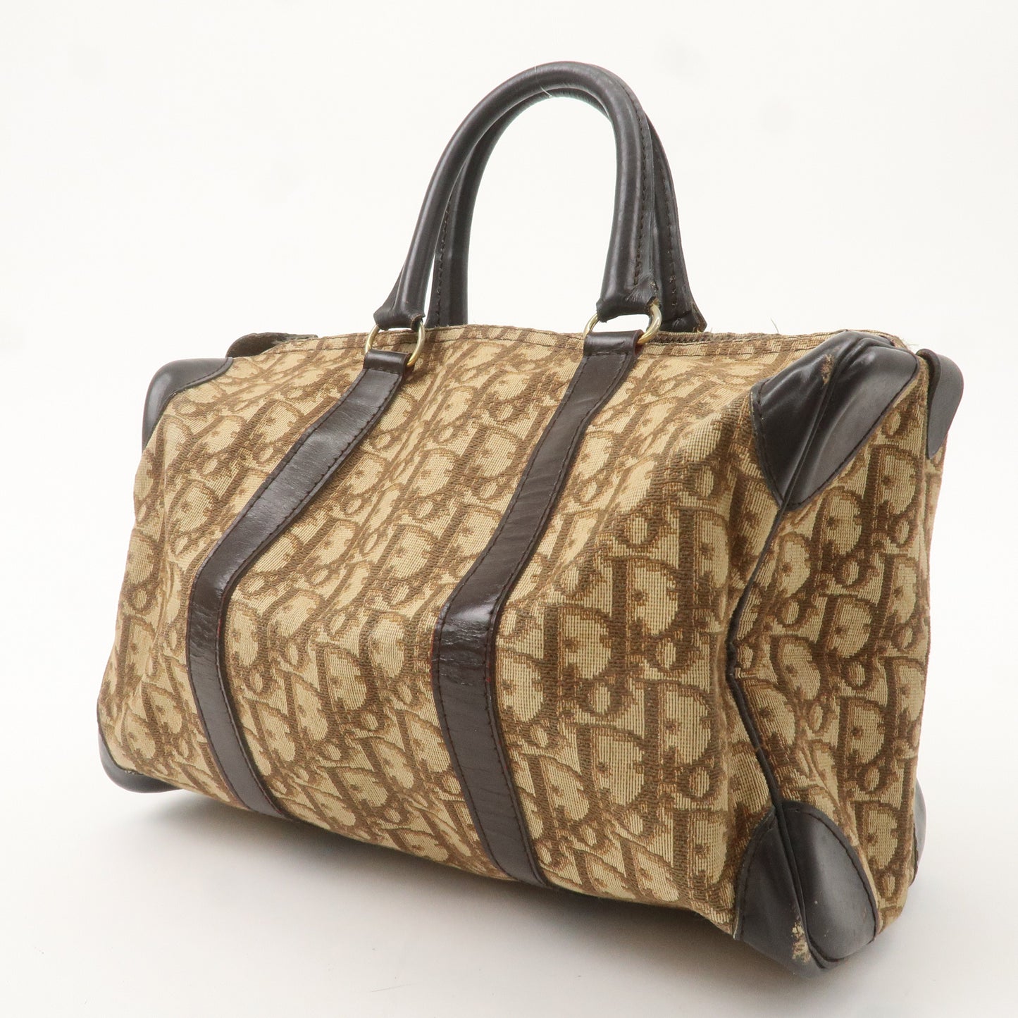 Christian Dior Trotter Canvas Leather Boston Bag Beige