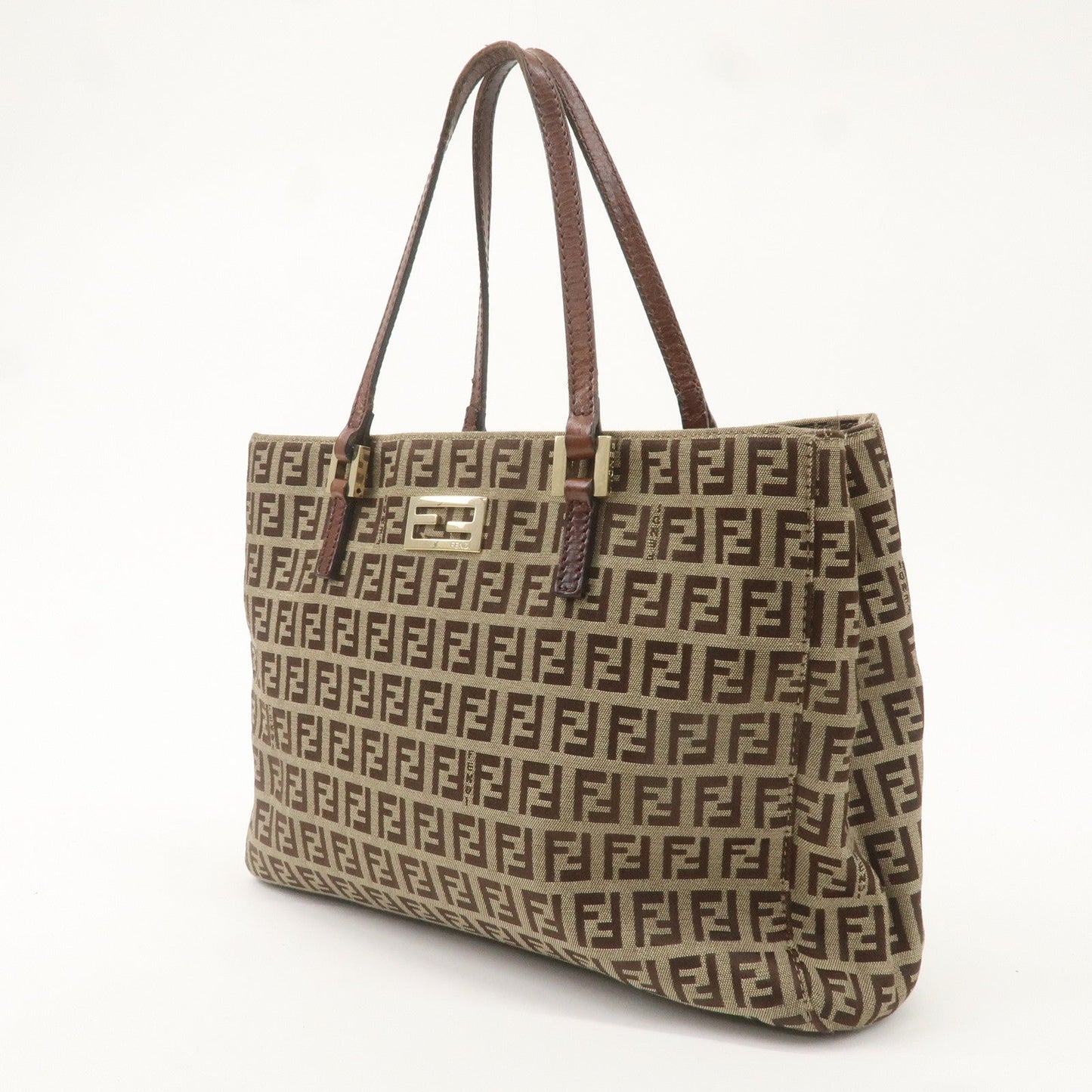 FENDI Zucchino Canvas Leather Mini Tote Bag Beige Brown 8BH132