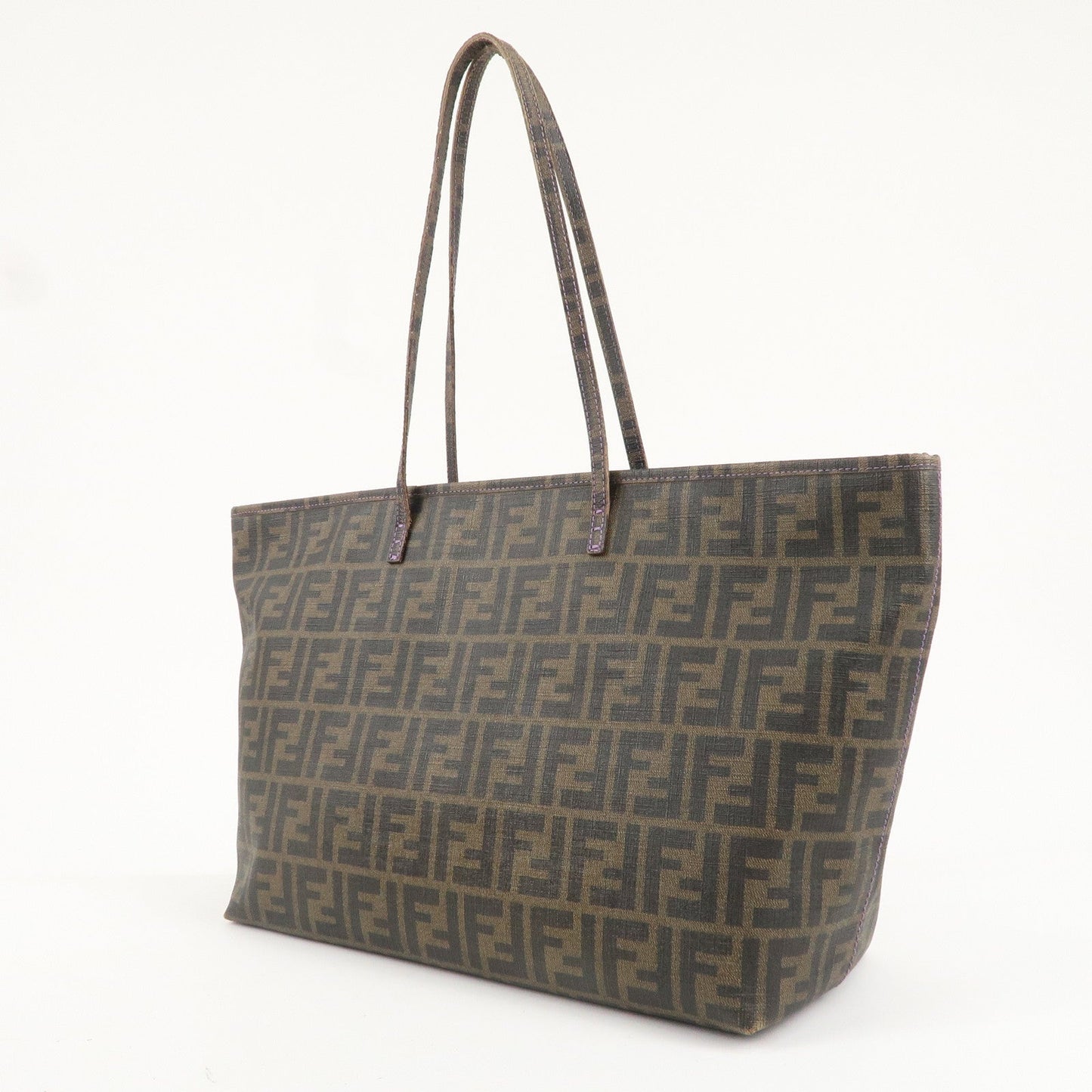 FENDI Zucca Logo Print PVC Tote Bag Brown Black Purple 8BH185