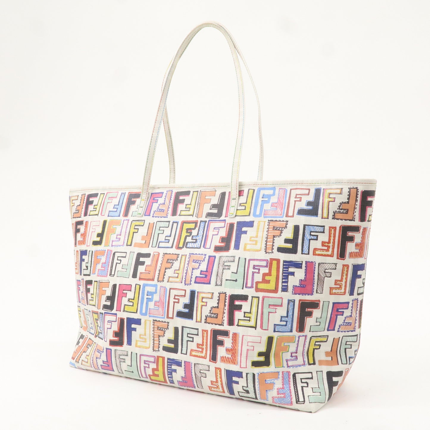 FENDI Zucca Logo Print PVC Tote Bag Multi Color White 8BH185