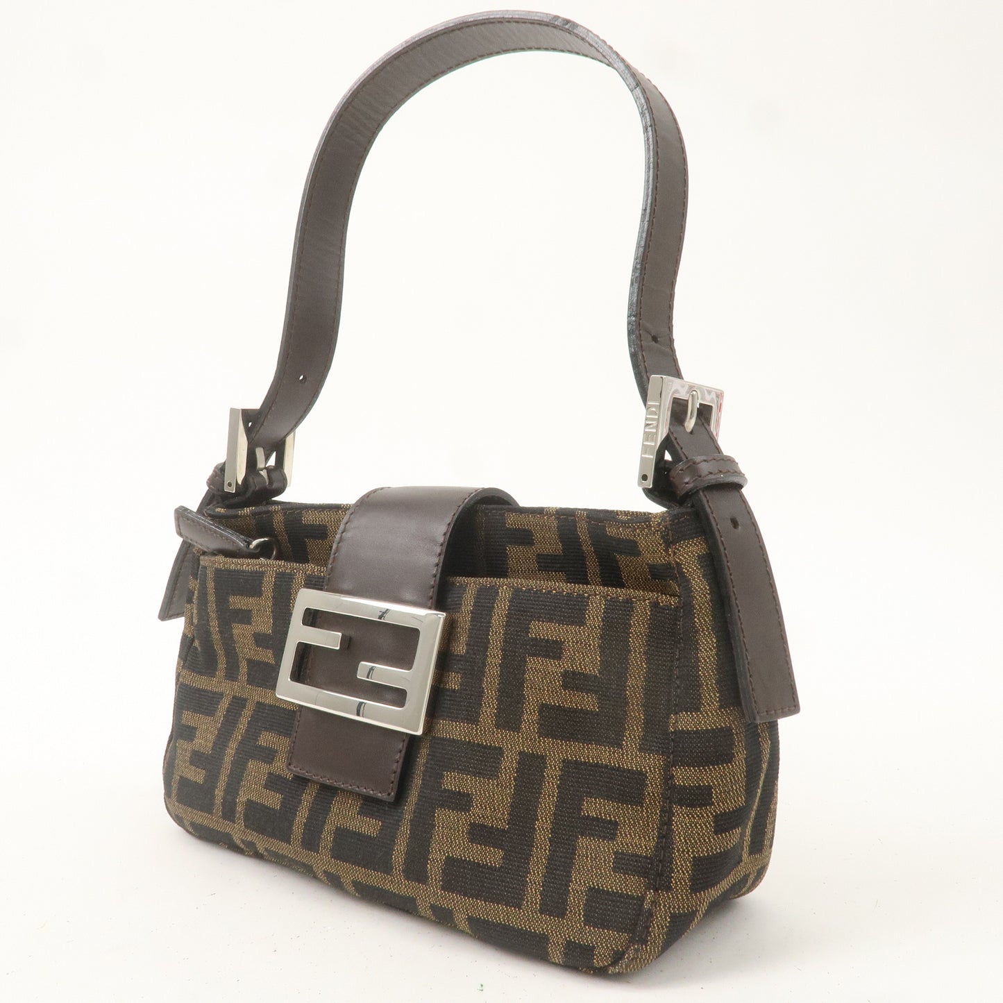 FENDI Zucca Canvas Leather Shoulder Bag Khaki Brown Black 26723