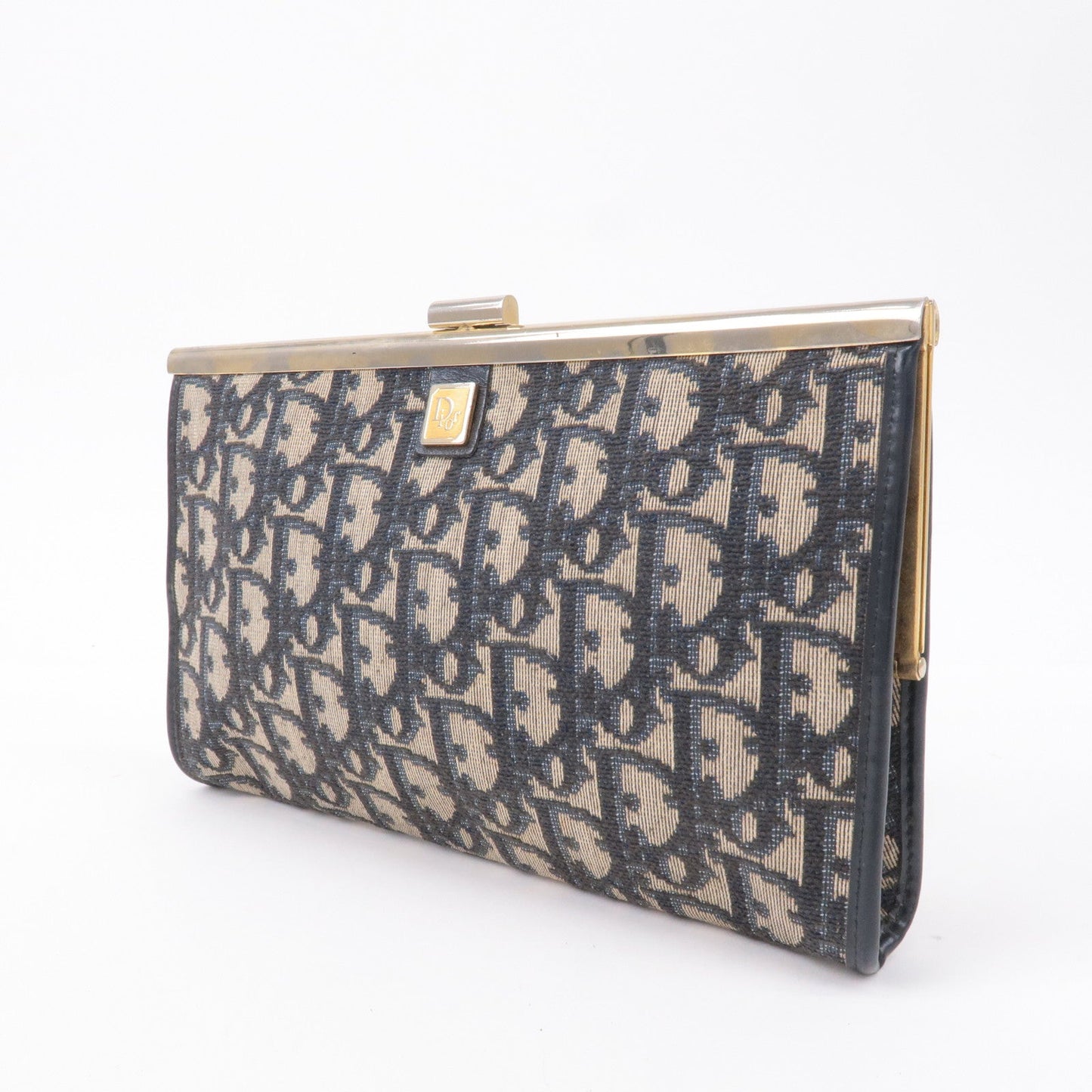 Christian Dior Trotter Canvas Leather Clasp Clutch Pouch Navy
