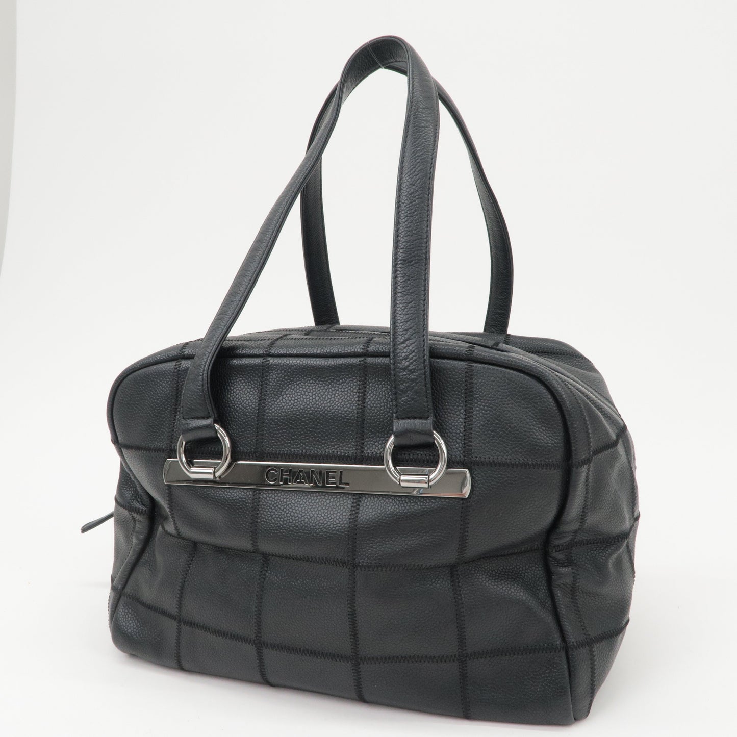 Chanel Chocobar Caviar Skin Boston Bag Shoulder Bag Black